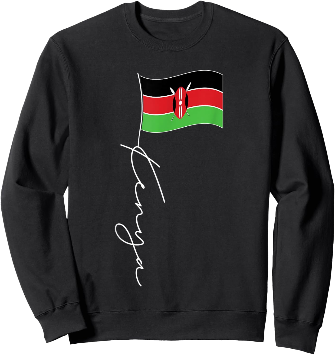 Kenya Signature Flag Pole - Elegant Patriotic Kenyan Flag Kids Men Sweatshirt - Sweatshirt | Black