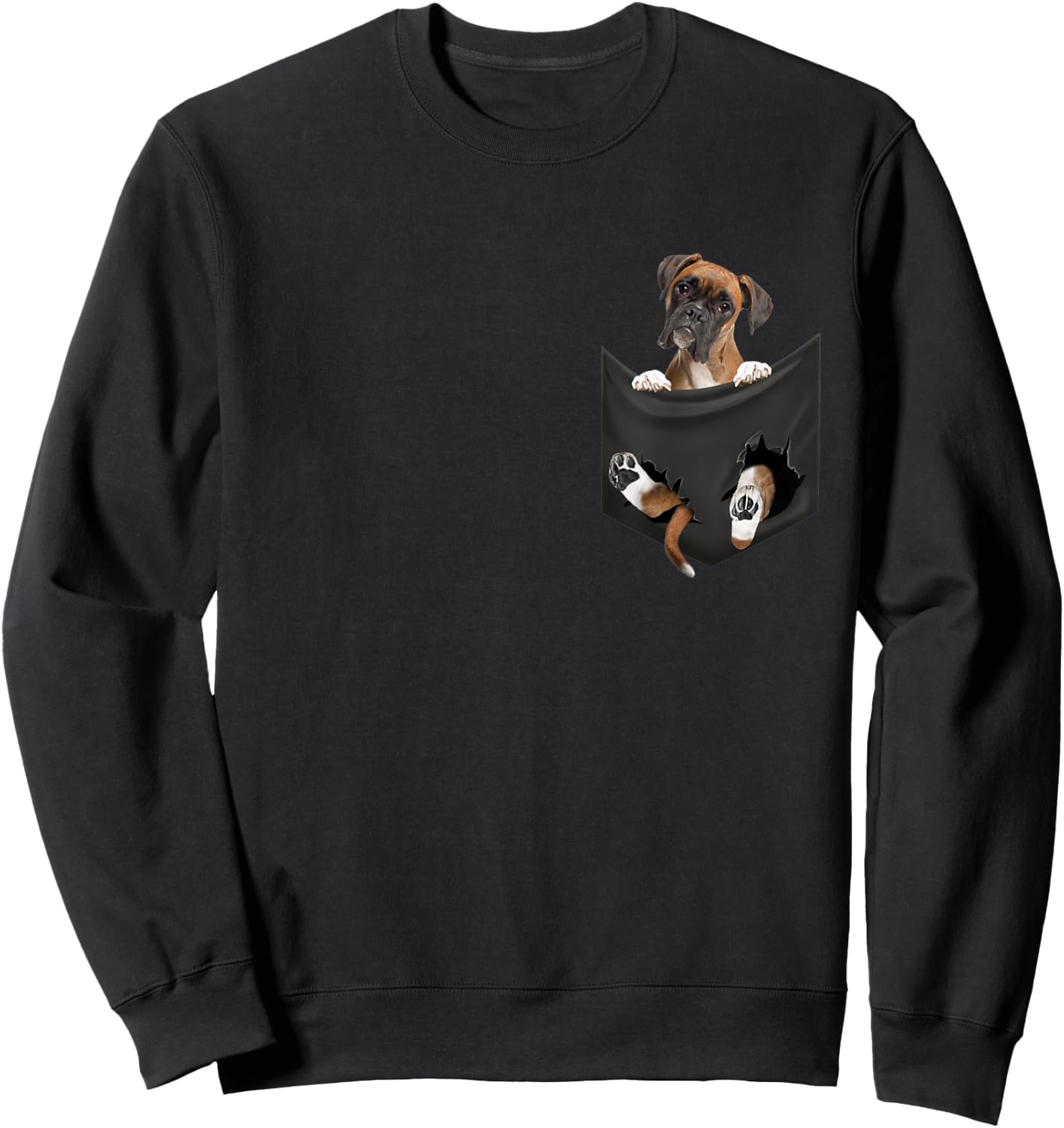Boxer Dog In Pocket Sweatshirt - Sweatshirt | Black