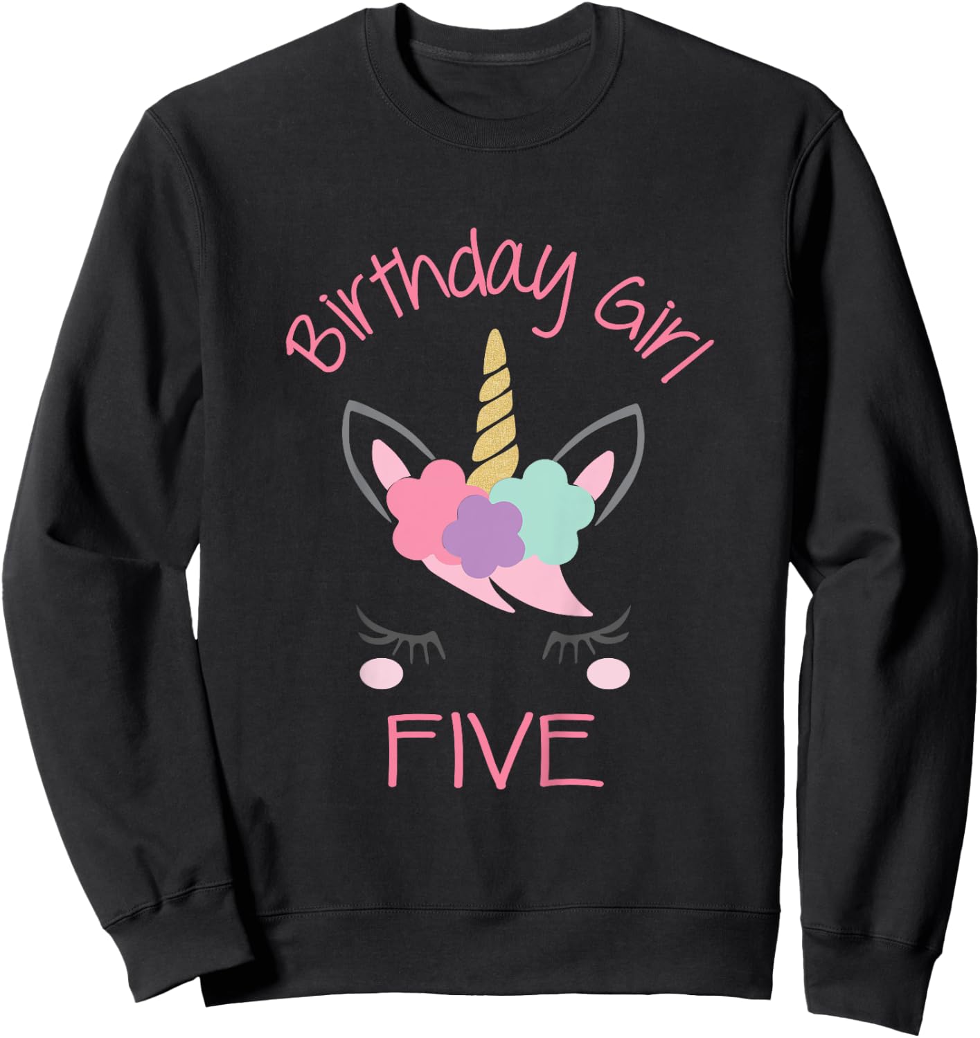 5th Birthday Unicorn Outfit, 5th Birthday Girl Shirt Sweatshirt - Sweatshirt | Black