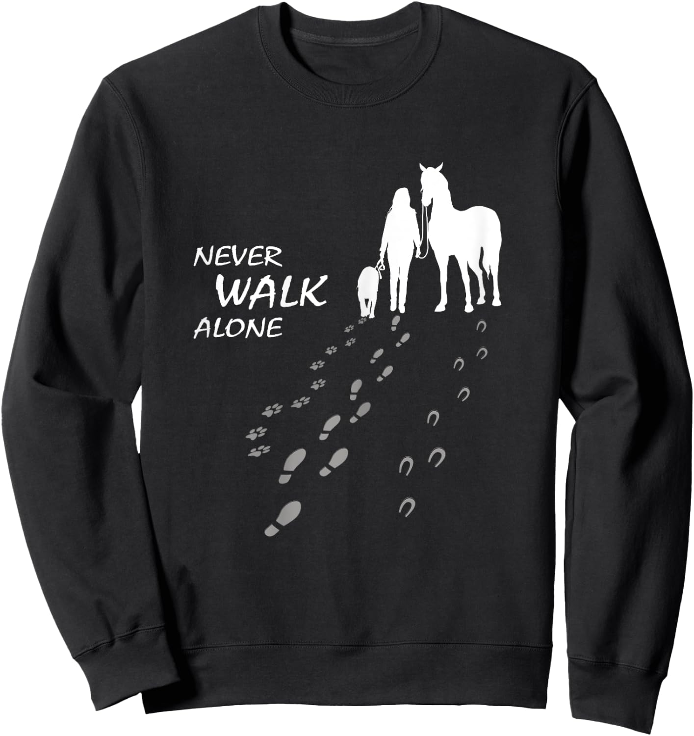 Dog horse - never walk alone - horse fan dog lover Girls Kids Sweatshirt - Sweatshirt | Black