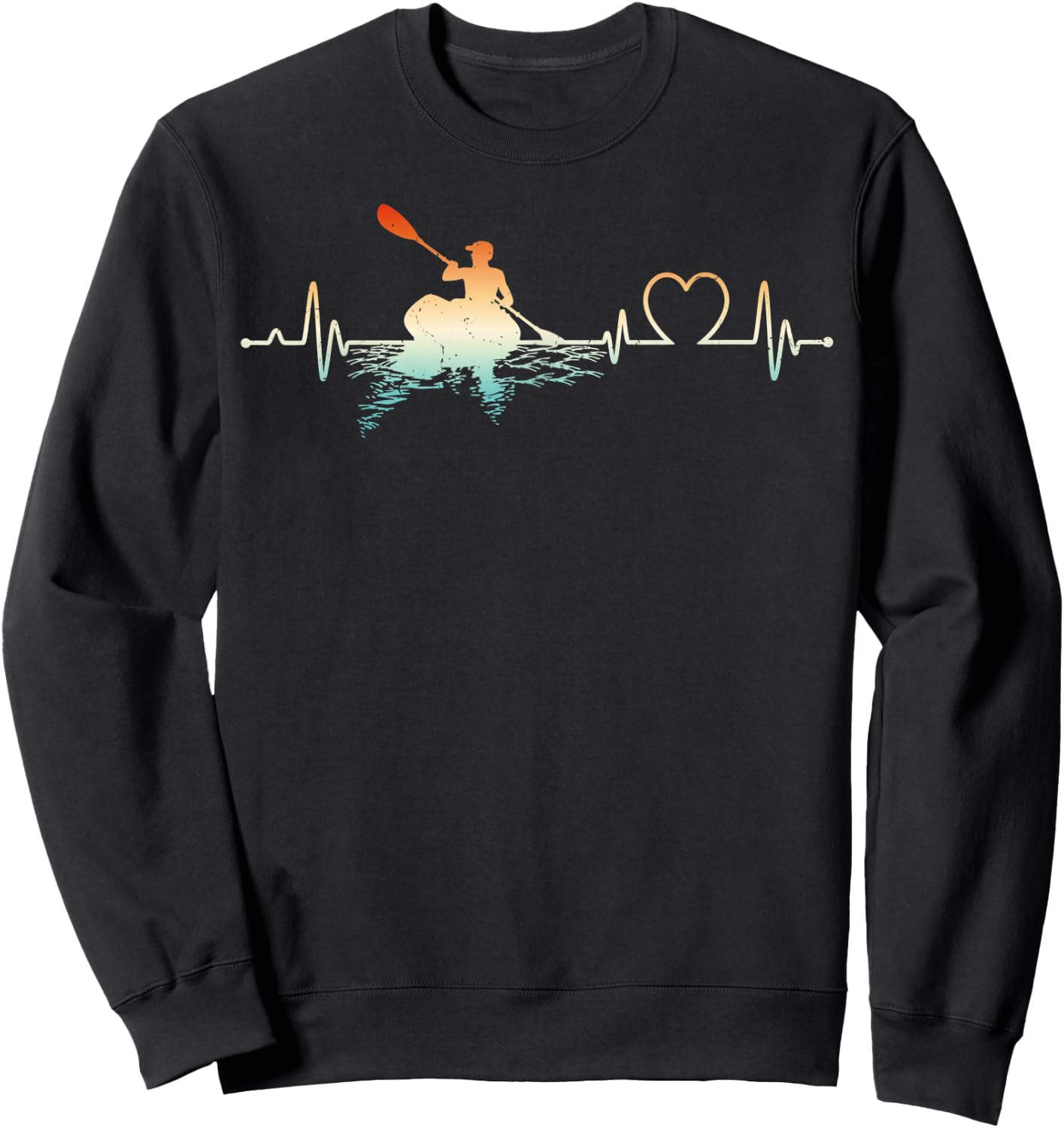 Funny Kayaking Lover Heartbeat Kayak Boat Kayaker Sweatshirt - Sweatshirt | Black