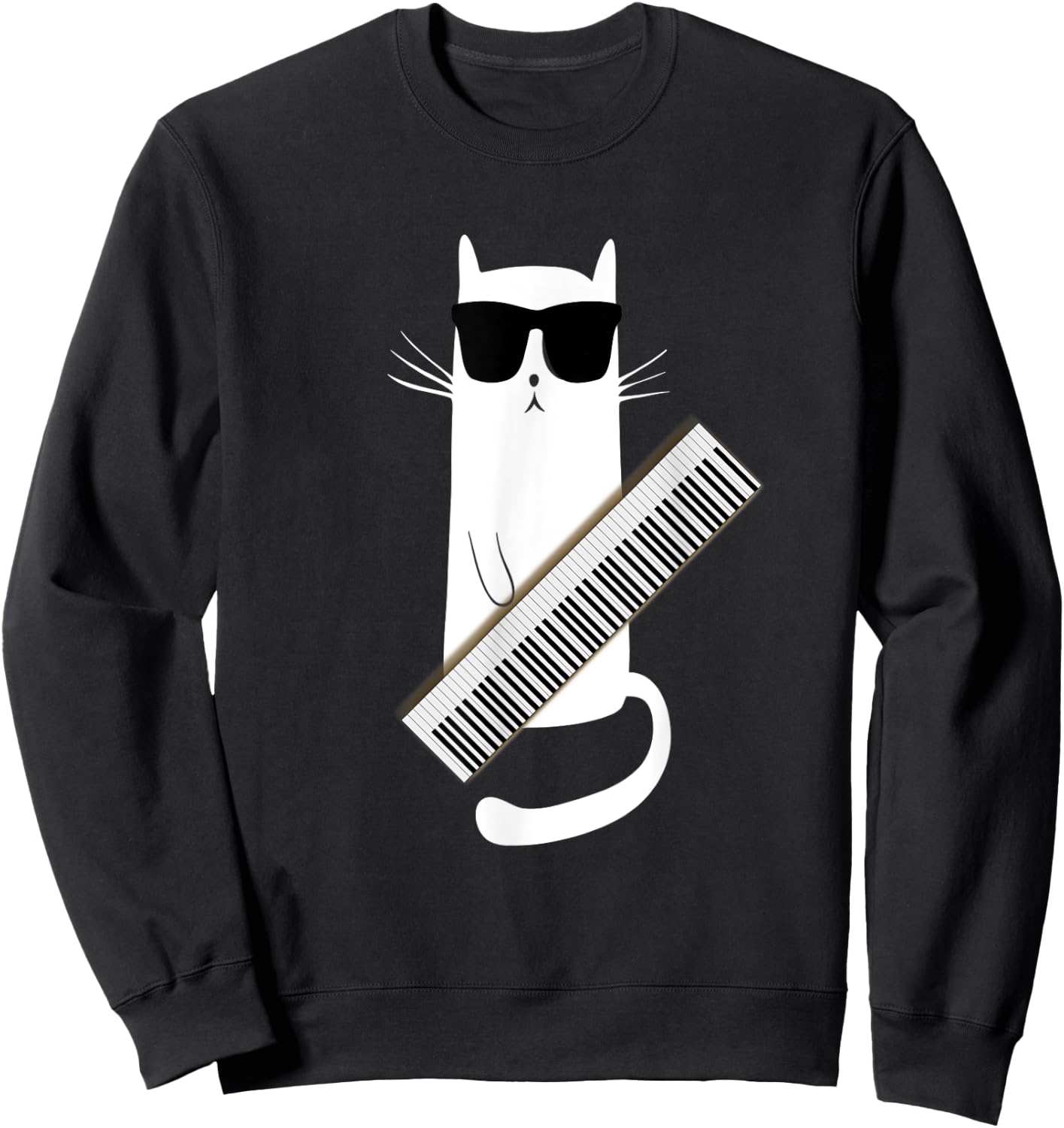 Cat Wearing Sunglasses Playing Keytar- Guitar Keyboard Shirt Sweatshirt - Sweatshirt | Black