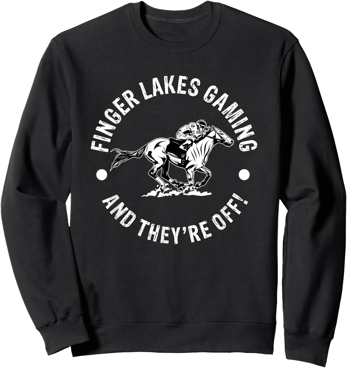 Finger Lakes Gaming Horse Racing Racer Equestrian NY Derby Sweatshirt - Sweatshirt | Black