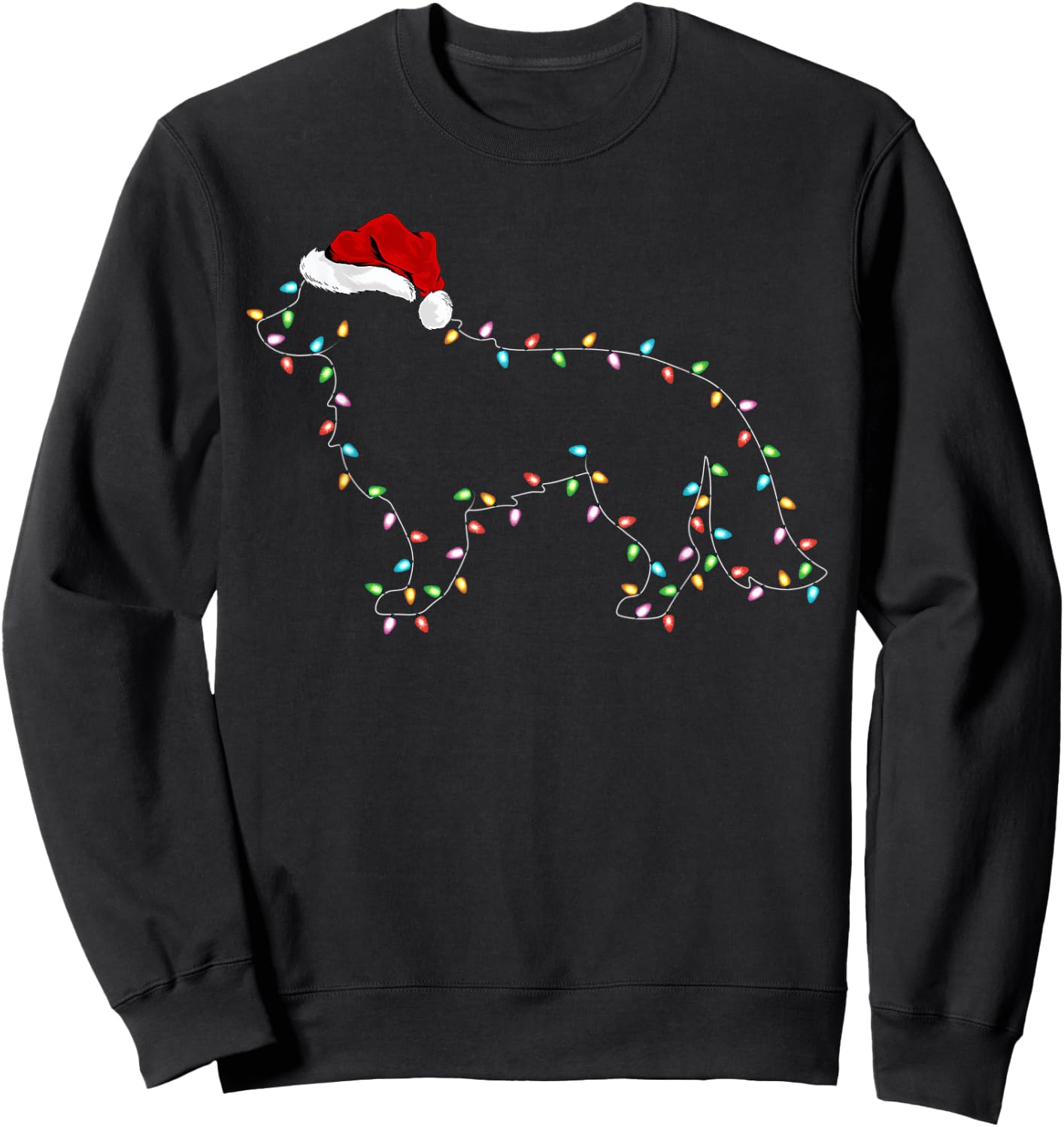 Funny Xmas Lighting Santa Hat Border Collie Dog Christmas Women Kids Sweatshirt - Sweatshirt | Black