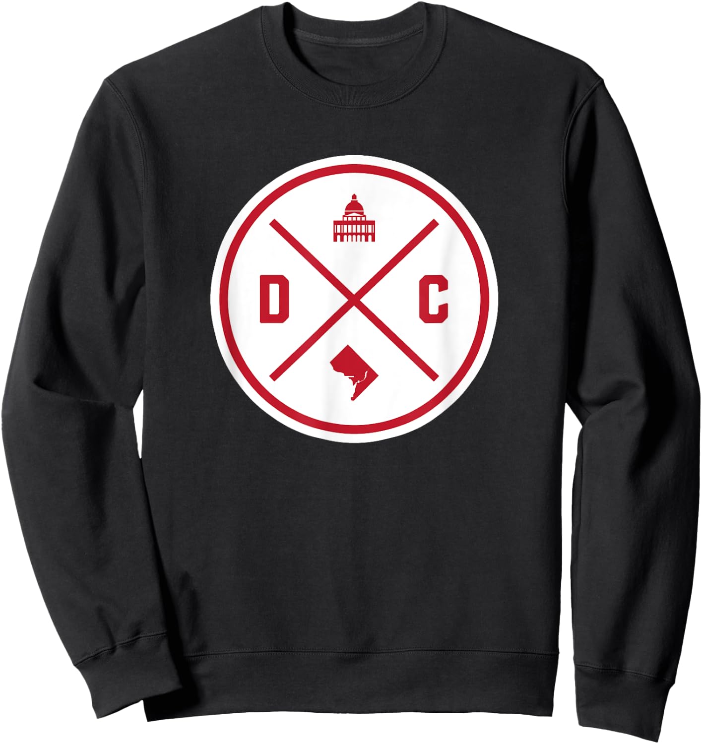 Classic Washington DC Circle Patch Red Design Sweatshirt - Sweatshirt | Black