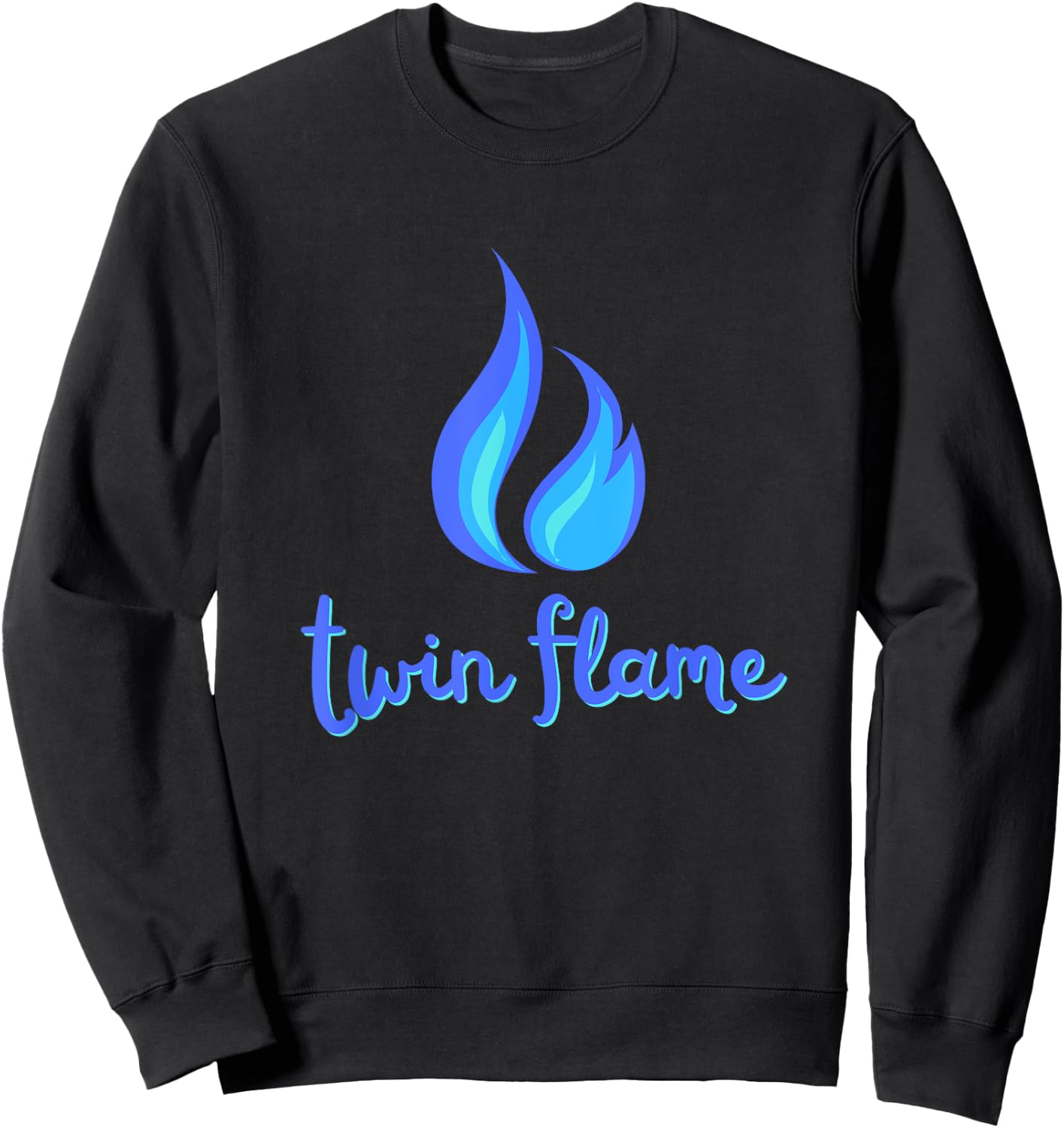 Twin Flame Soule Mate (Blue Fire Flame Cursive Design) Sweatshirt - Sweatshirt | Black