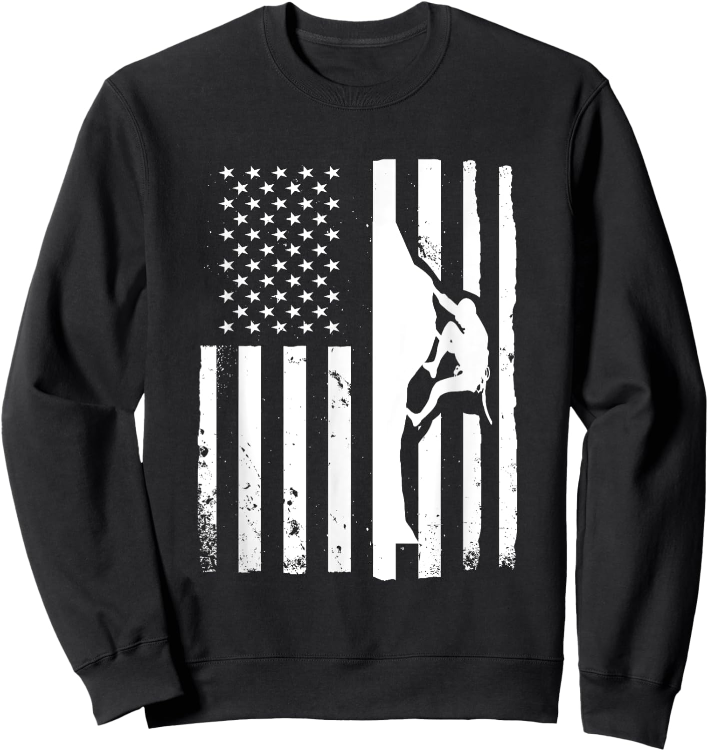 USA Flag Graphic Rock Climber Bouldering Mountaineering Sweatshirt - Sweatshirt | Black