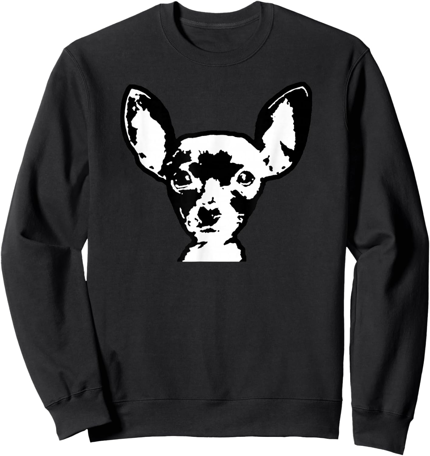 Chihuahua Shirt Black & White Dog Art Face Women Girls Kids Sweatshirt - Sweatshirt | Black