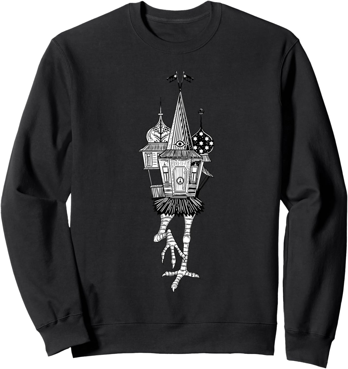 Walking House on Chicken Legs Slavic folklore Baba Yaga Art Sweatshirt - Sweatshirt | Black
