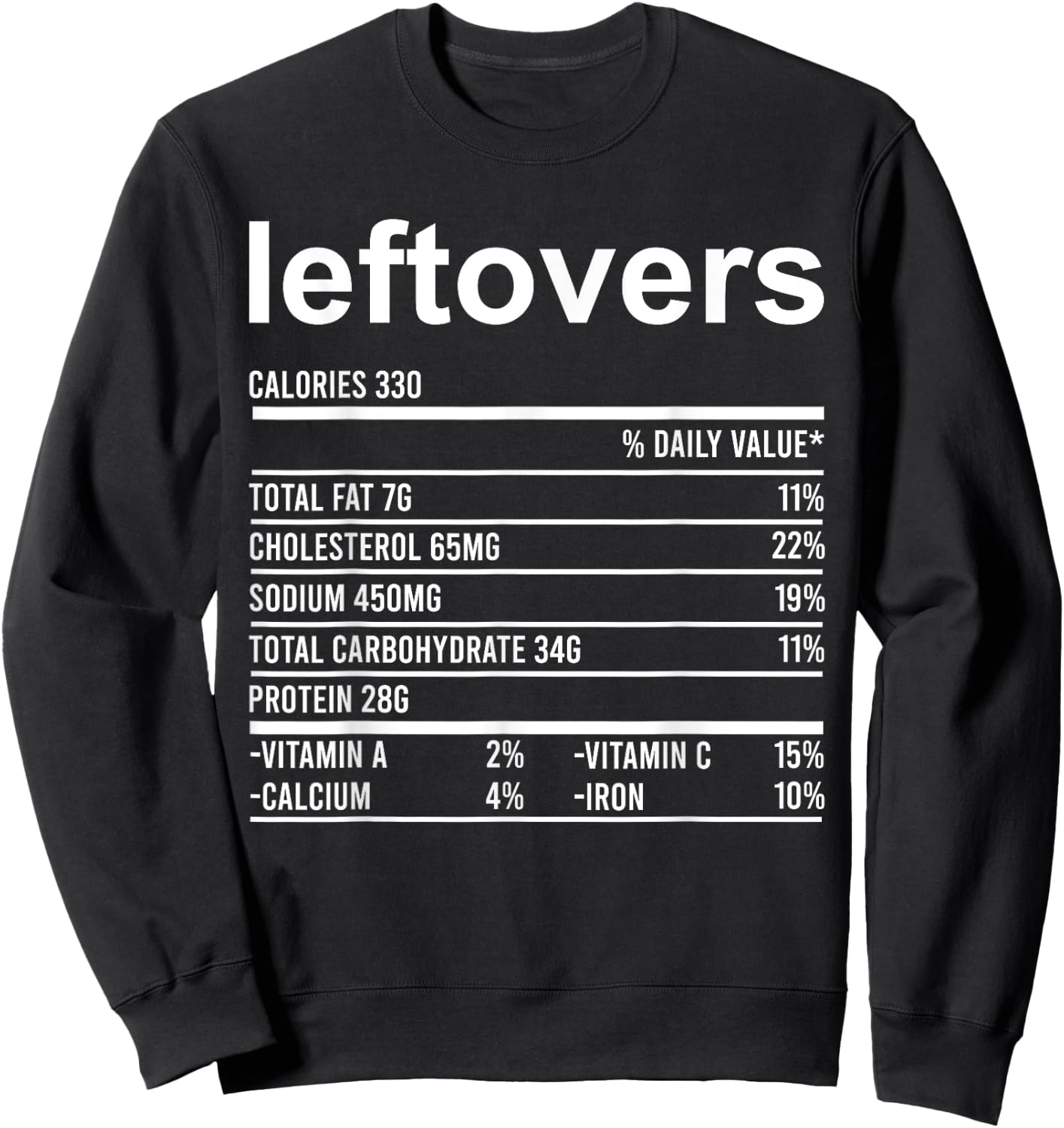 Funny Thanksgiving Food Apparel, Leftovers Nutrition Facts Sweatshirt - Sweatshirt | Black