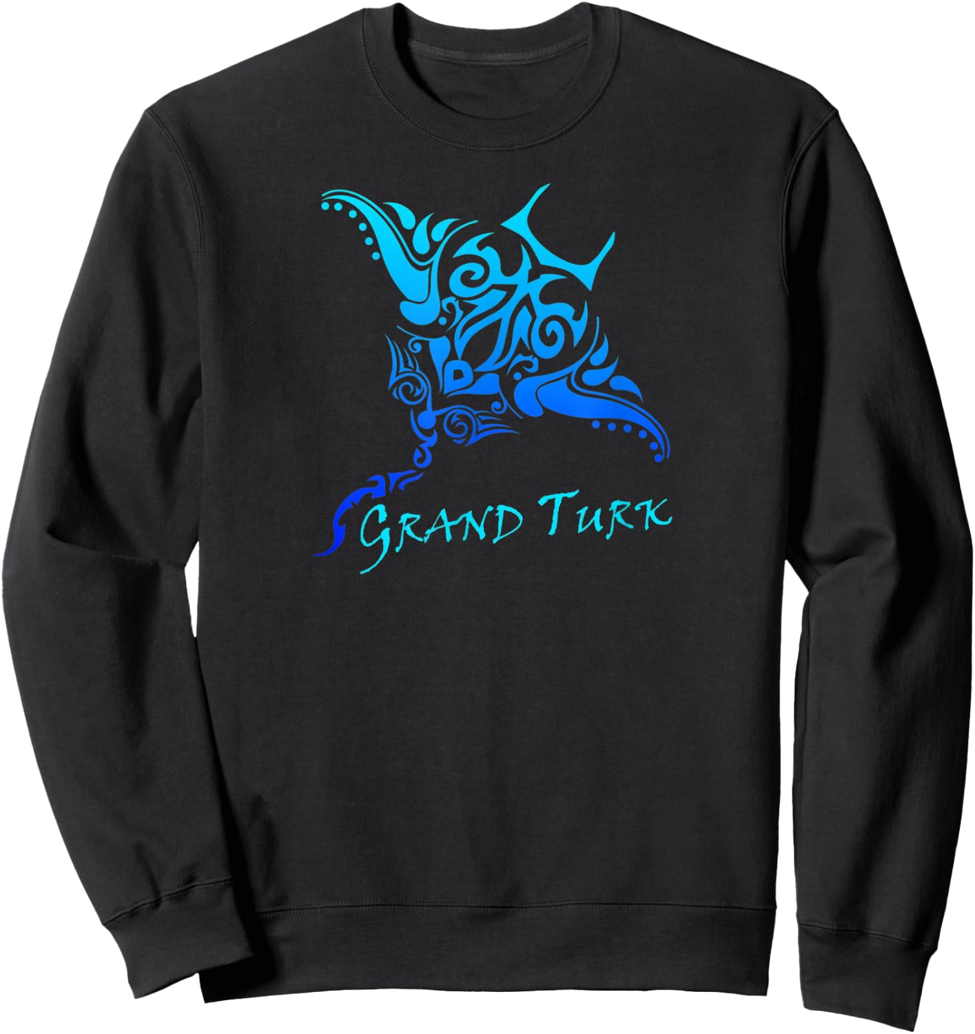 Grand Turk, Turks & Caicos Vintage Tribal Manta Ray Vacation Sweatshirt - Sweatshirt | Black