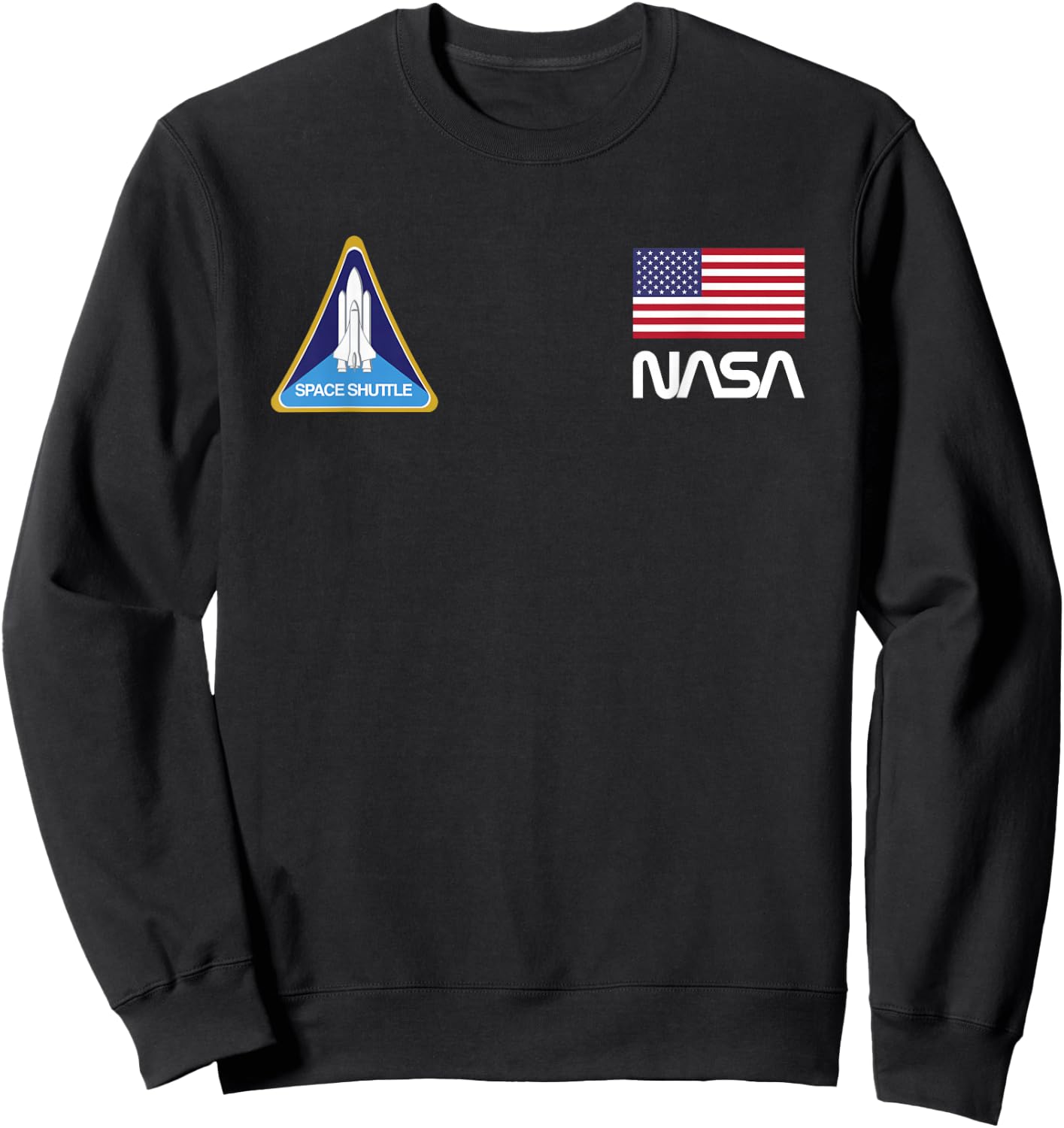 Retro NASA, Space Shuttle, American Flag Logo T shirt Sweatshirt - Sweatshirt | Black