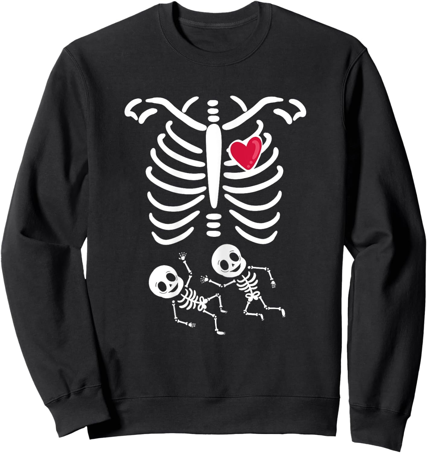 Halloween Pregnancy Twins Costumes Pregnant Skeleton Sweatshirt - Sweatshirt | Black