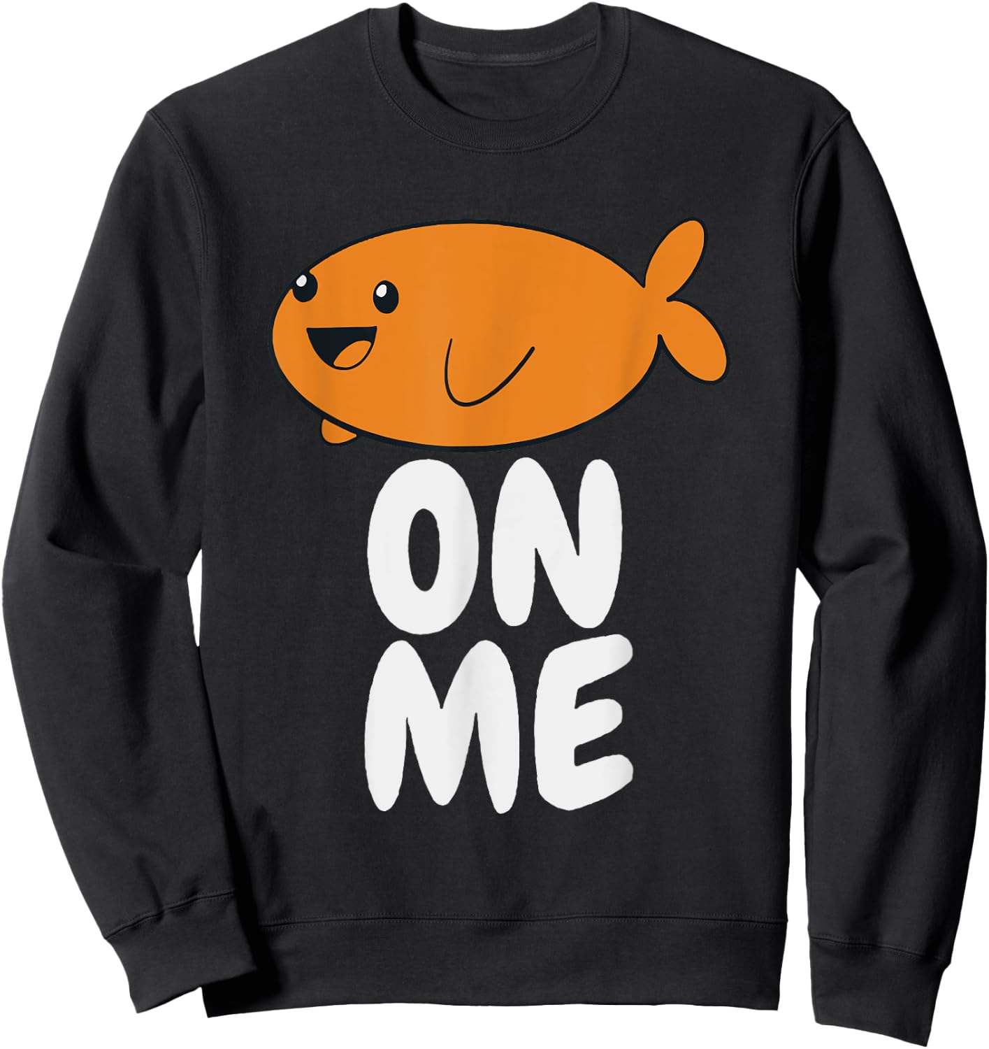 Gift Kids Fish On Me -Kids Black Cartoon Fish Small Sweatshirt - Sweatshirt | Black