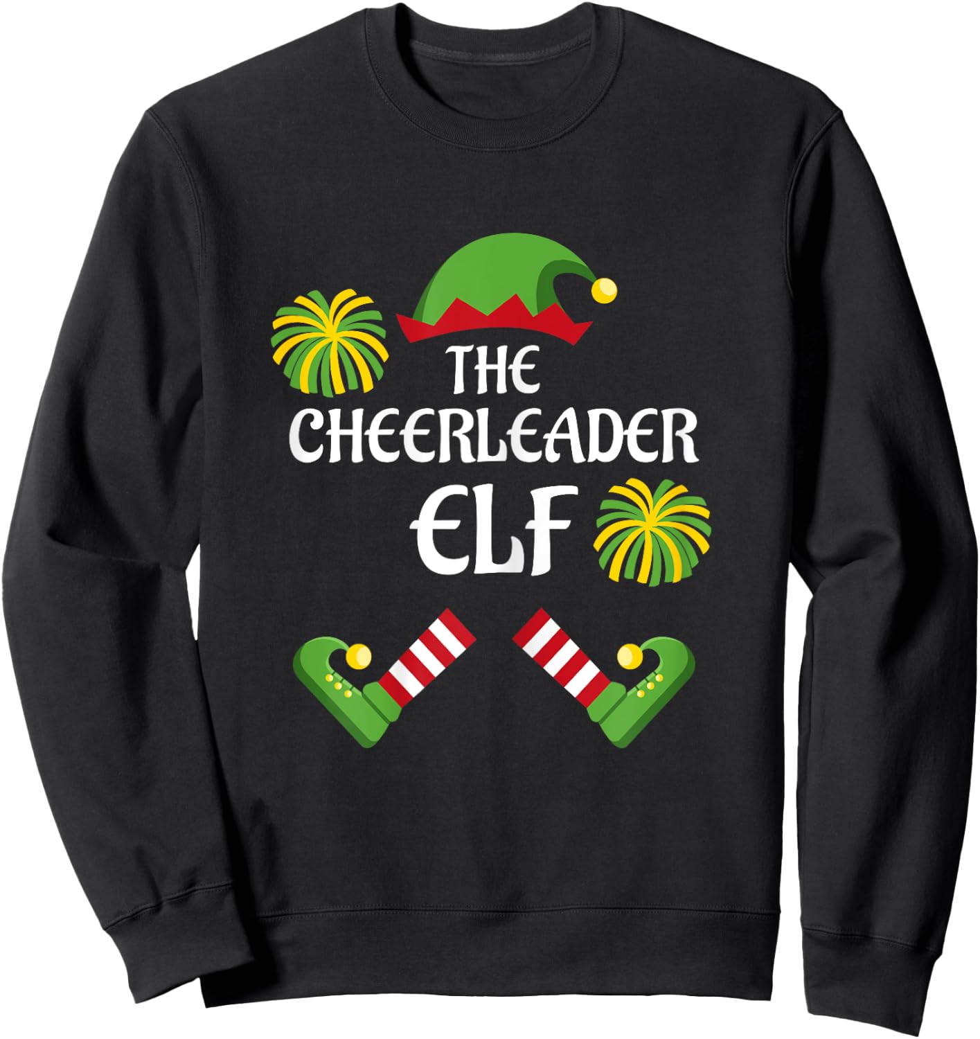Cheerleader Elf Family Matching Group Christmas Cheer Sweatshirt - Sweatshirt | Black