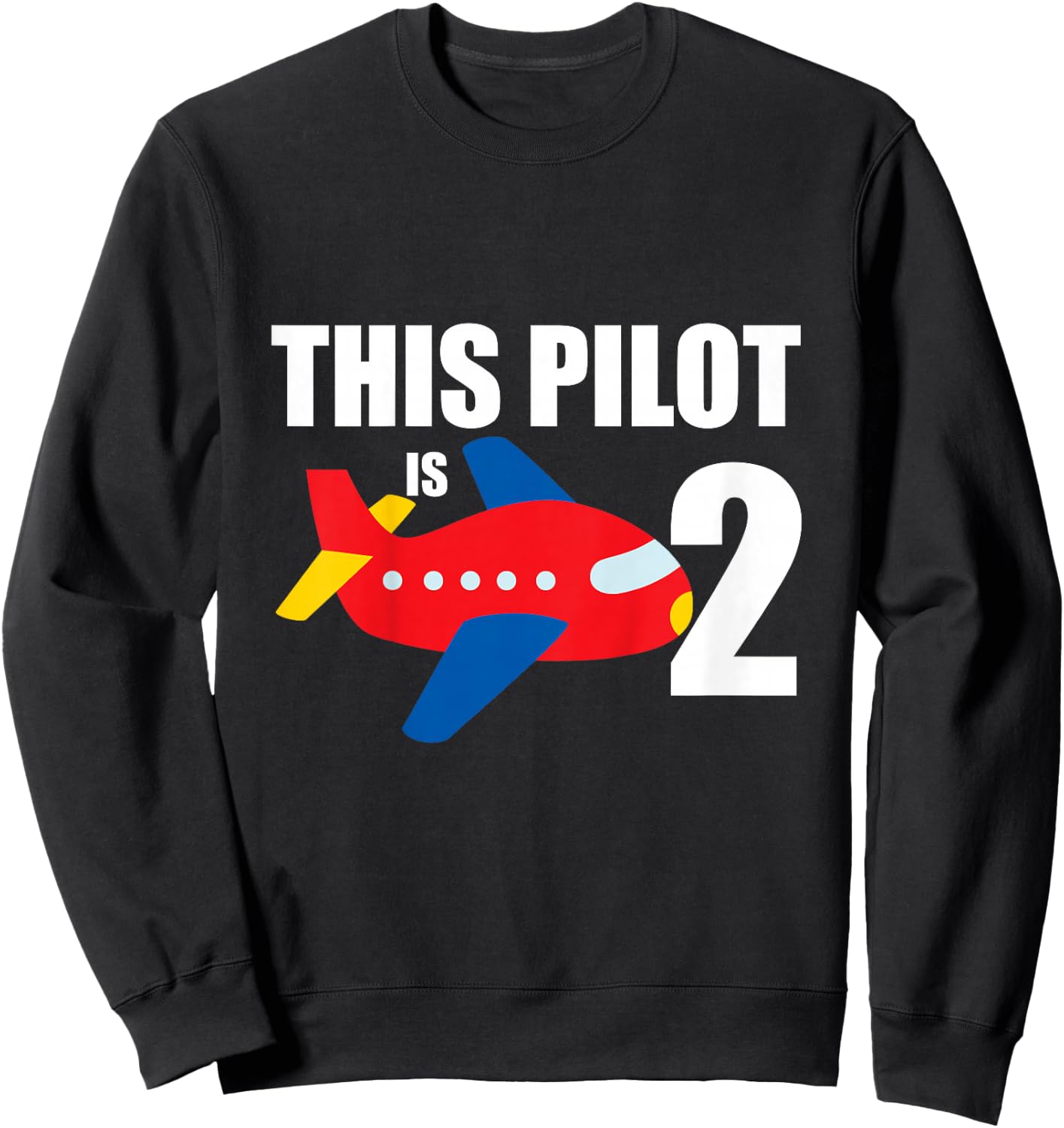 Kids Airplane 2nd Birthday 2 Years Old Toddler Boys Pilot Plane Sweatshirt - Sweatshirt | Black