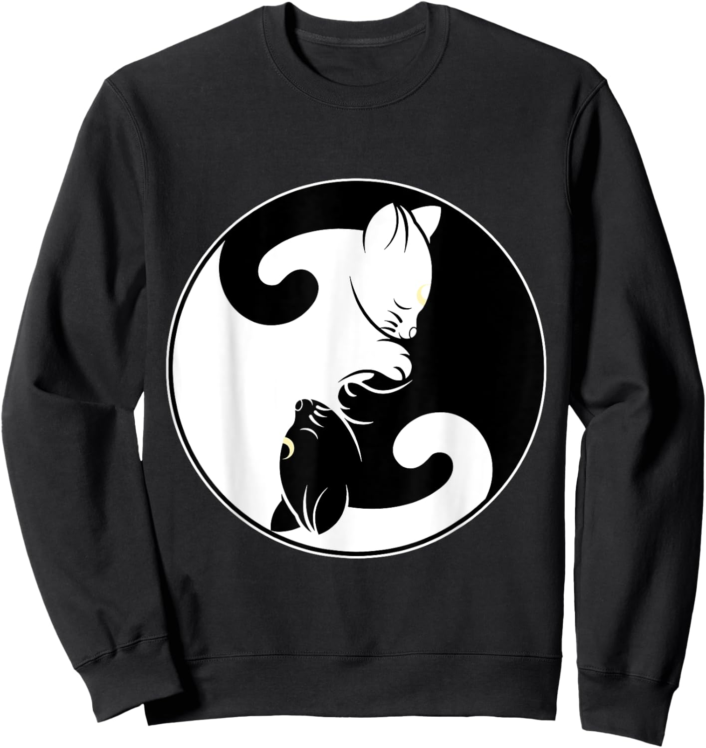Kawaii Yin Yang Black Cat and Moon Crescent Head Cartoon Cat Kawaii Yin Yang Cat Moon Crescent Sweatshirt - Sweatshirt | Black