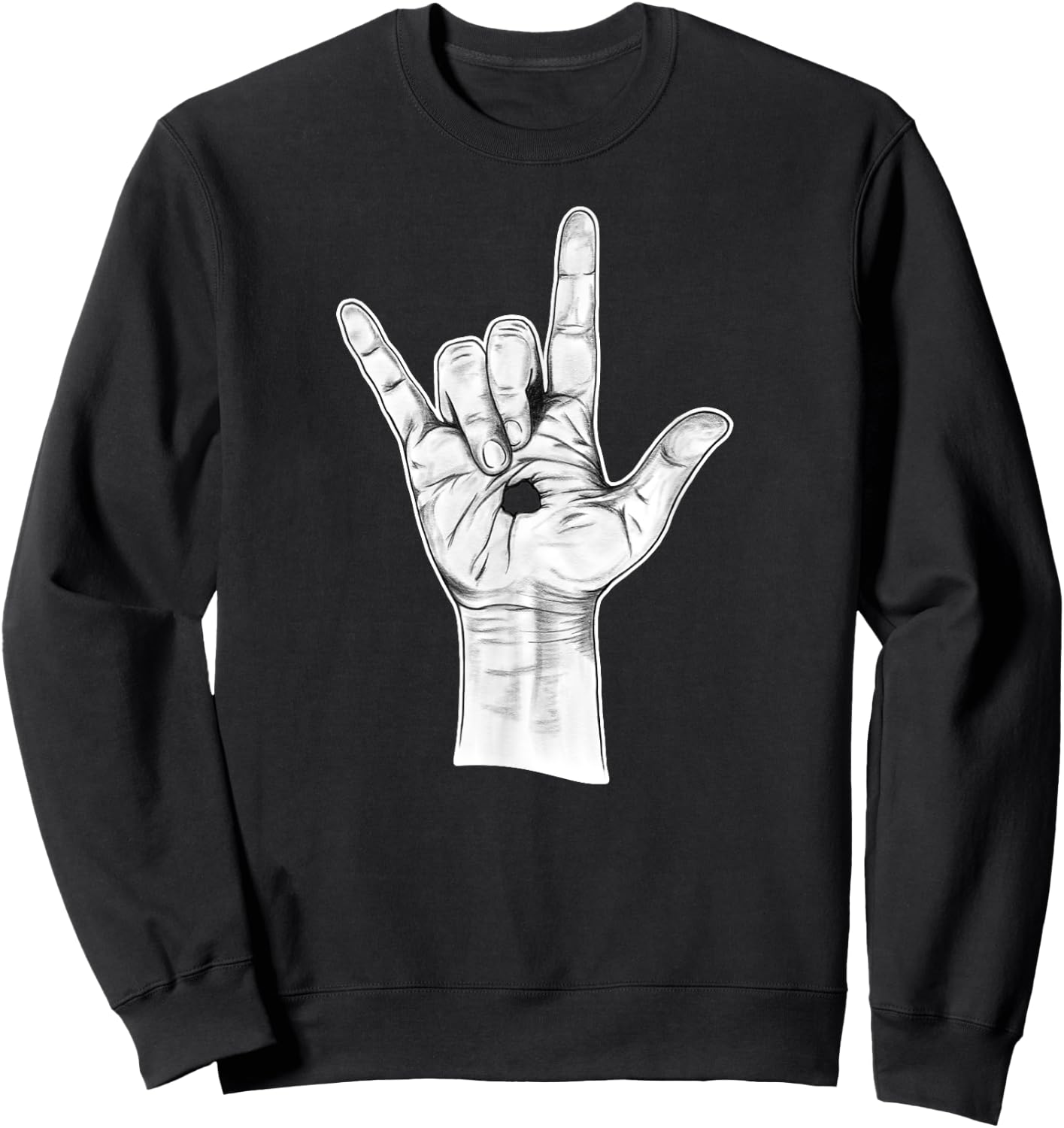 I Love You ASL Hand Sign - Hand Drawn Novelty Jesus Sweatshirt - Sweatshirt | Black