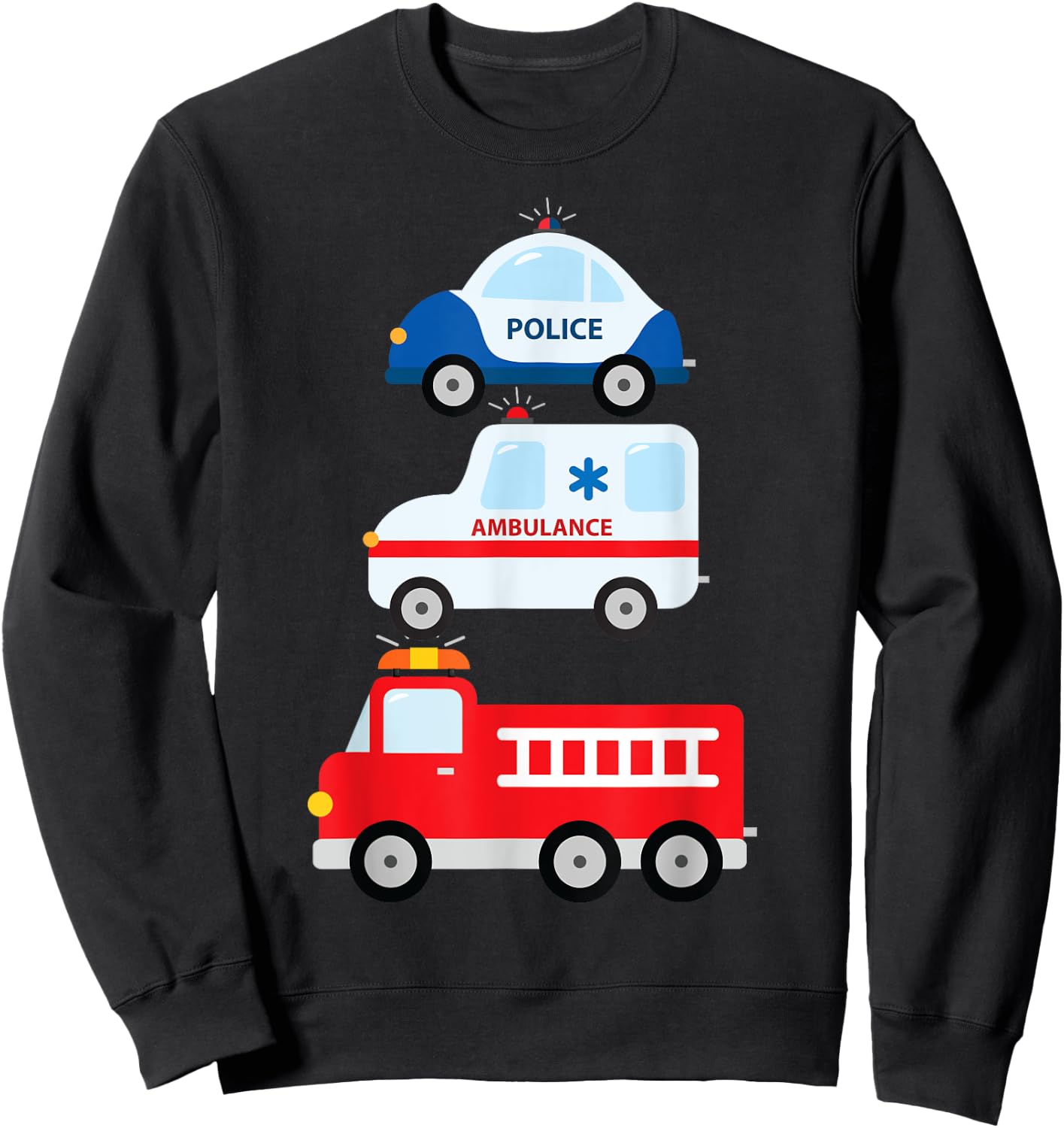 Emergency Vehicles Fire Truck Police Car Ambulance Cars Sweatshirt - Sweatshirt | Black