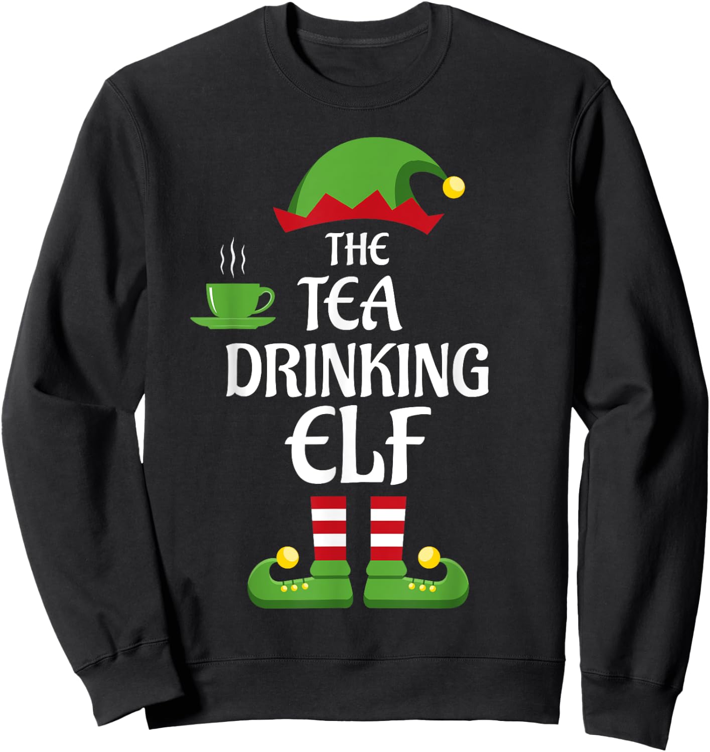 Tea Drinking Elf Family Matching Group Christmas Sweatshirt - Sweatshirt | Black