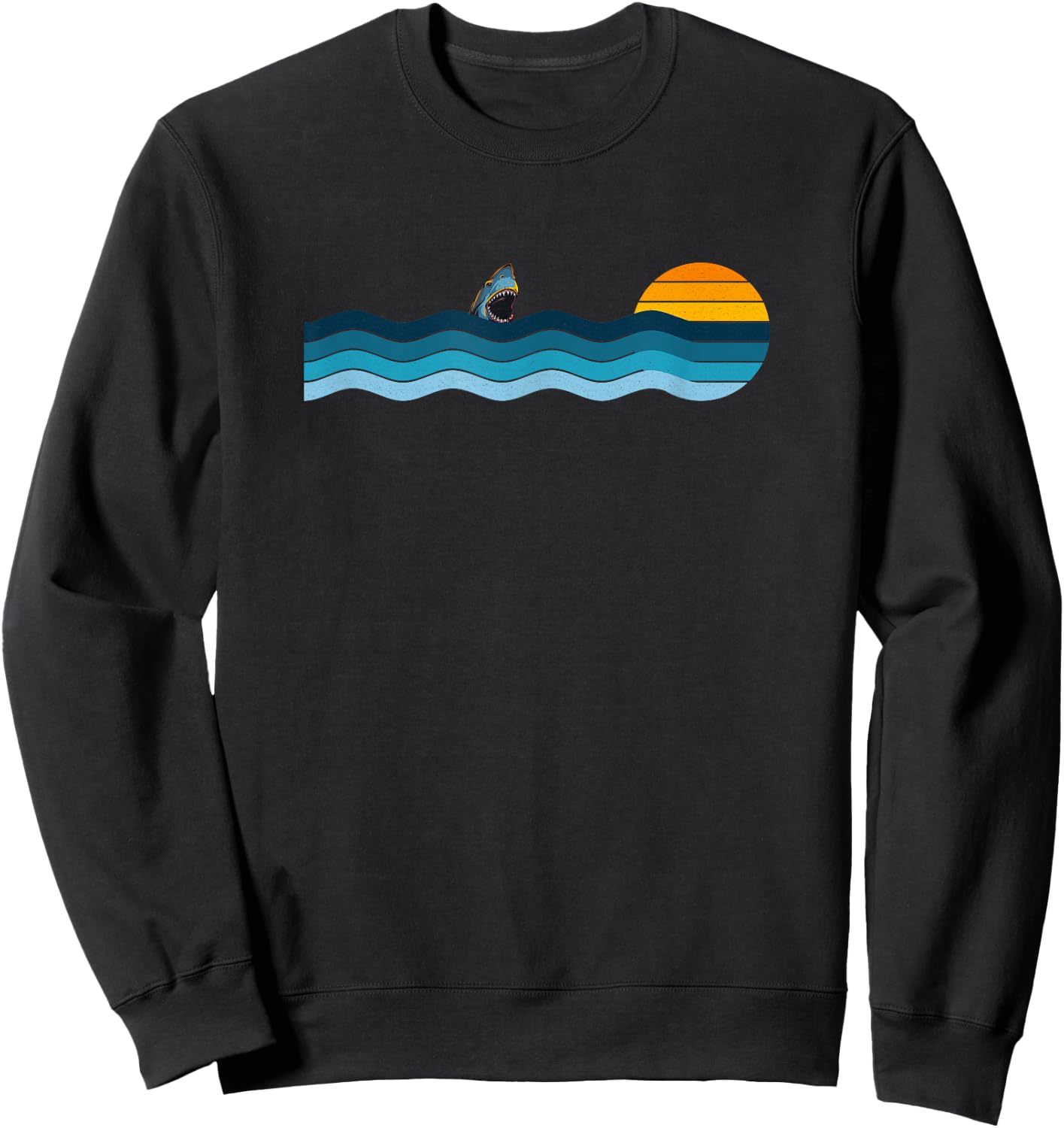Shark Breaching in Retro Vintage Sunset Sweatshirt - Sweatshirt | Black