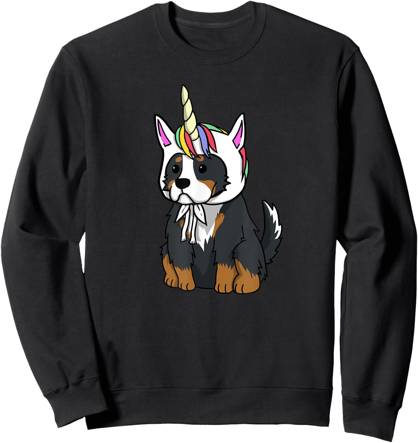 Bernese Mountain Dog Unicorn Hat Funny Dog Gift Men Women Girls Kids Sweatshirt - Sweatshirt | Black