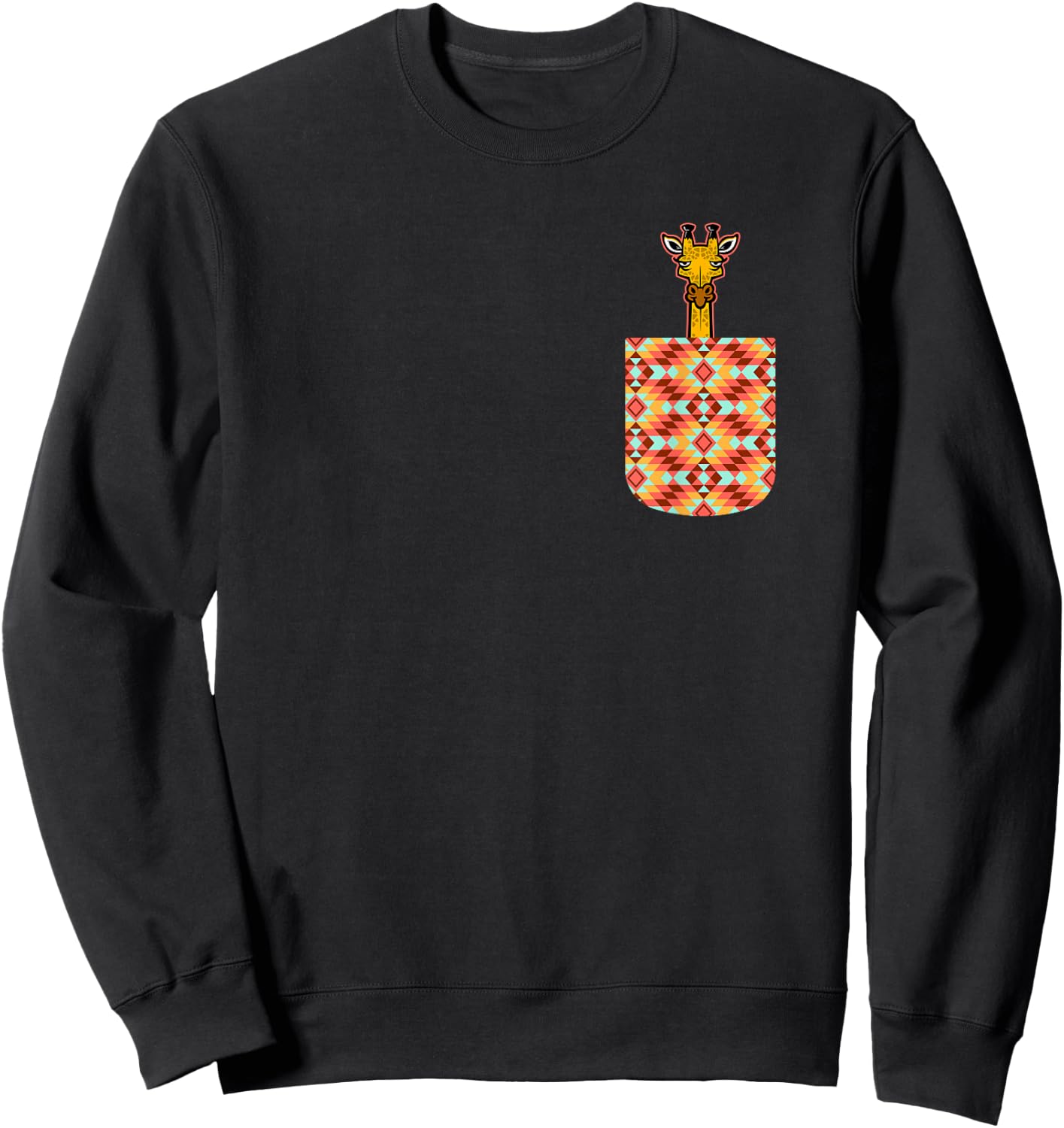Giraffe Fake Pocket Print Giraffe Lover Zoo Animal Wildlife Sweatshirt - Sweatshirt | Black