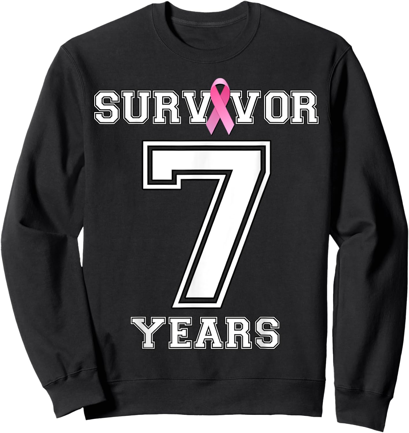 7 Years Breast Cancer Survivor Gifts Pink Ribbon Sweatshirt - Sweatshirt | Black