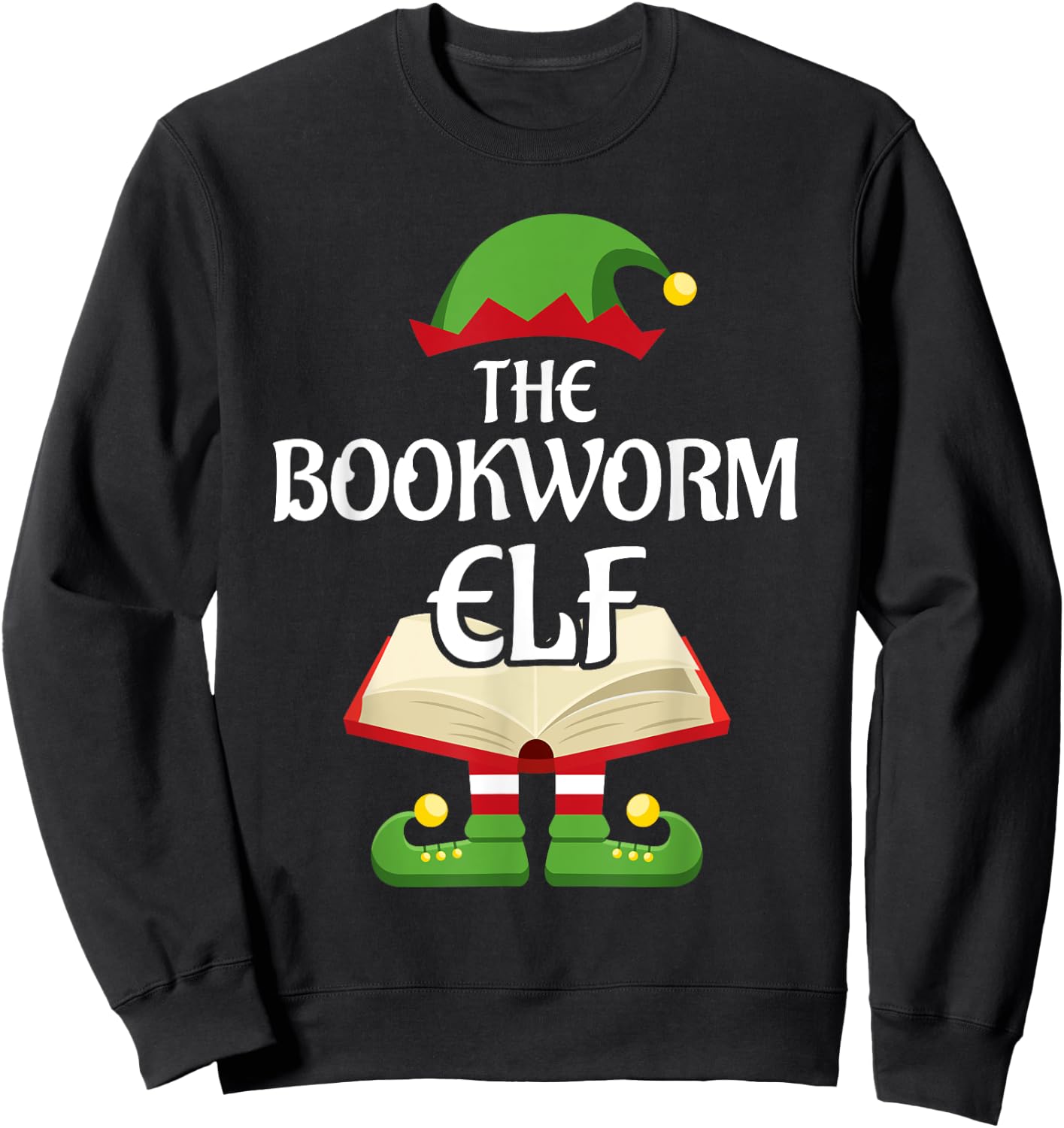 Bookworm Elf Family Matching Group Christmas Reading Sweatshirt - Sweatshirt | Black