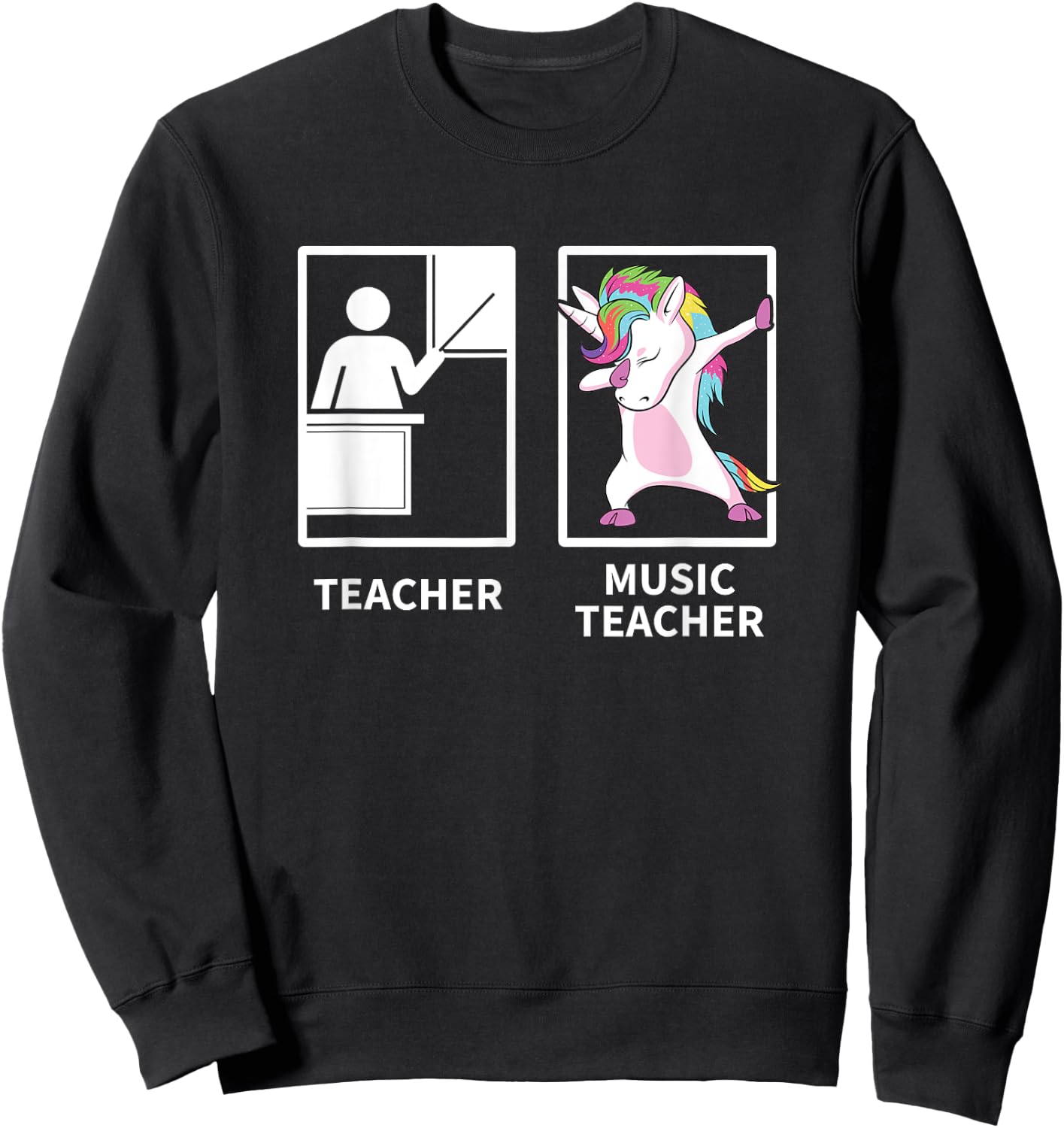 Music Teacher Shirts, Dabbing Unicorn Teacher Gift Sweatshirt - Sweatshirt | Black