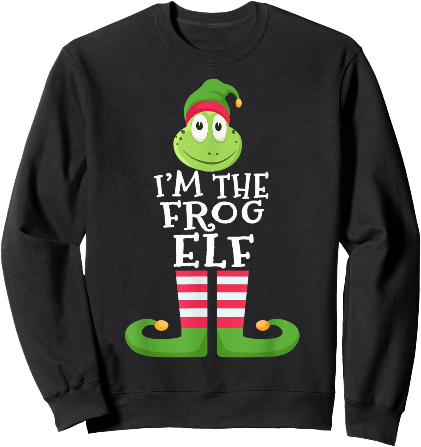 Frog Elf Funny Frog Lover's Family Matching Christmas Pajama Sweatshirt - Sweatshirt | Black