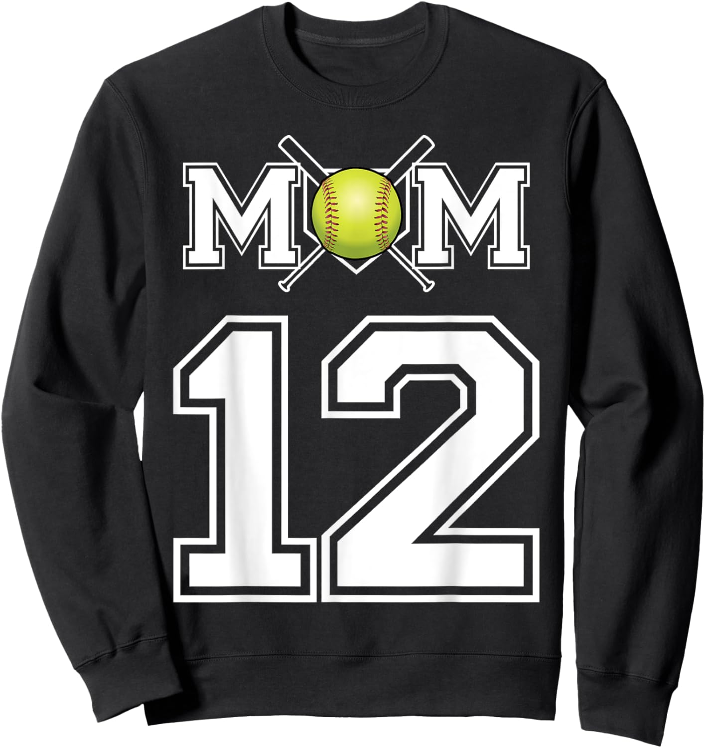 Number 12 Player Softball Mom Biggest Fan Wear Sweatshirt - Sweatshirt | Black