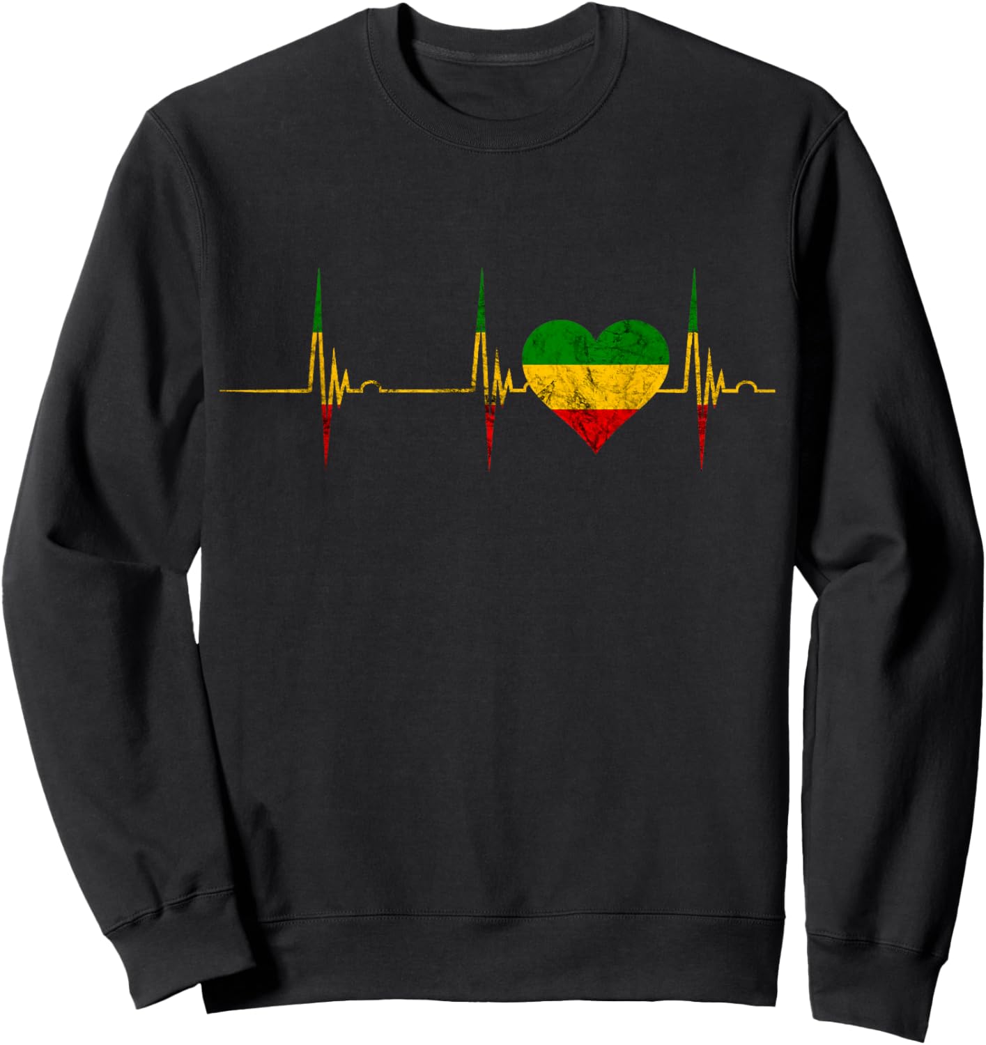 Rasta Reggae Heartbeat ECG Pulse Jamaica Rastafari Heart Sweatshirt - Sweatshirt | Black