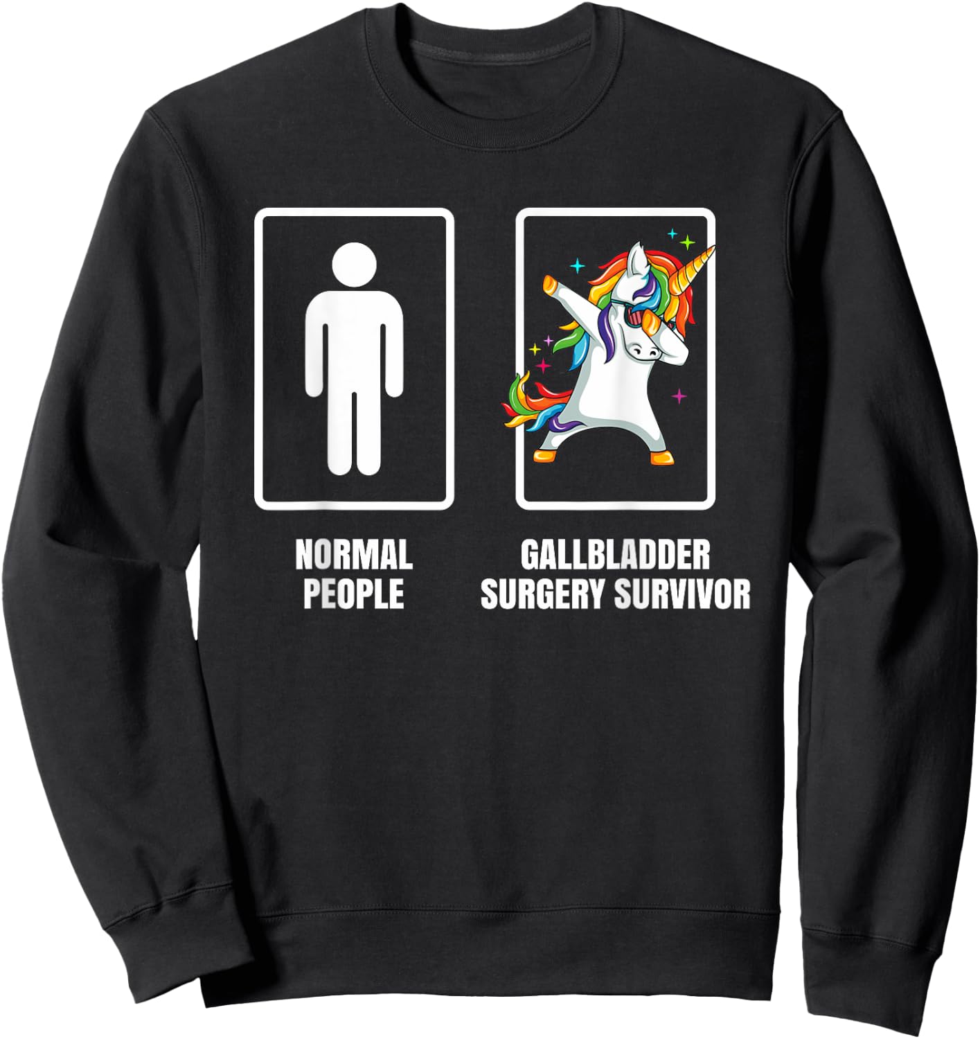 Gallbladder Surgery Funny Teez Co. Dabbing Unicorn Gallbladder Surgery Recovery Gift - Black, Small, Men's Modern Cartoon Sweatshirt - Sweatshirt | Black