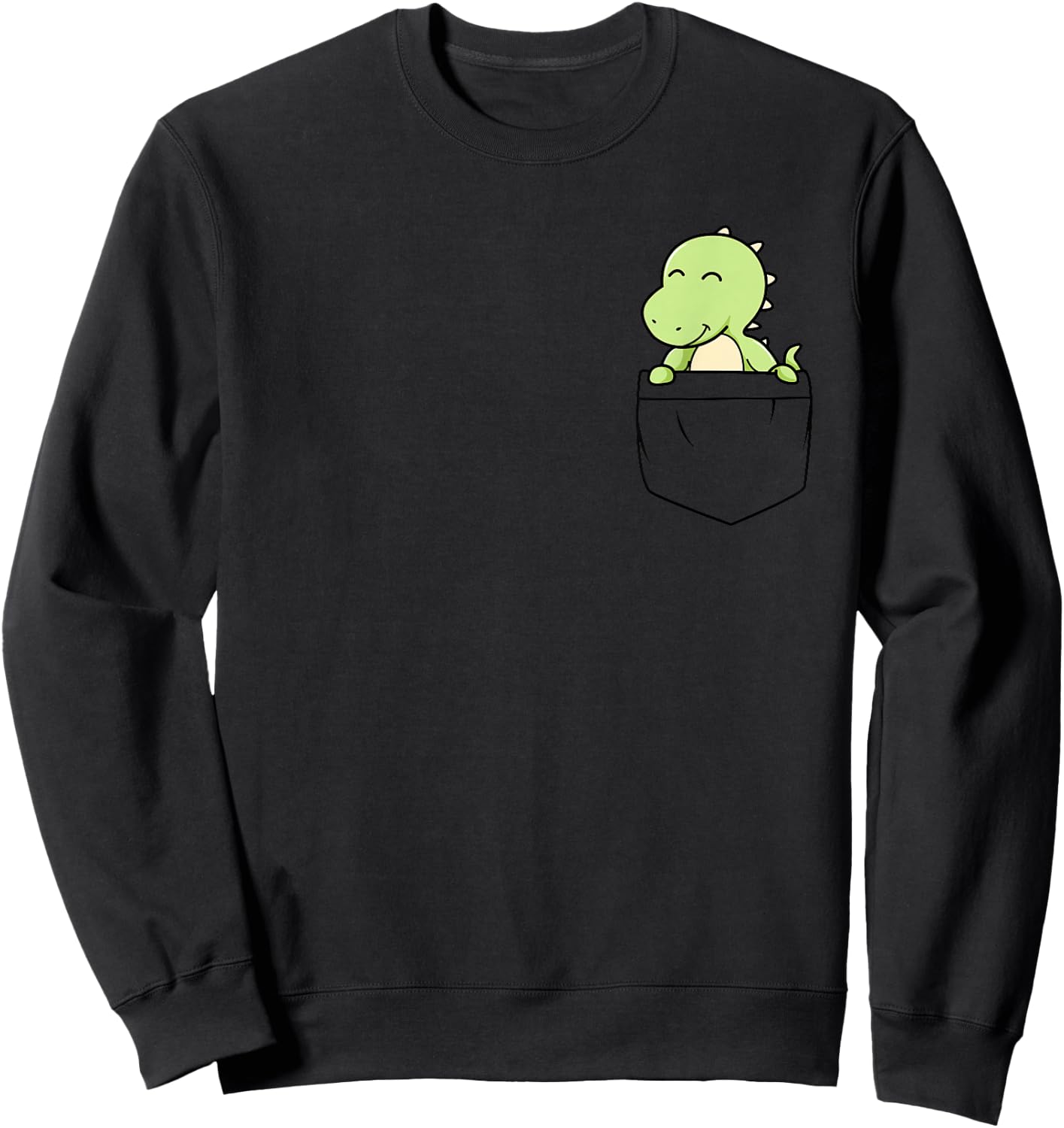 Dinosaur in the chest pocket, Kawaii cute dinosaur Sweatshirt - Sweatshirt | Black