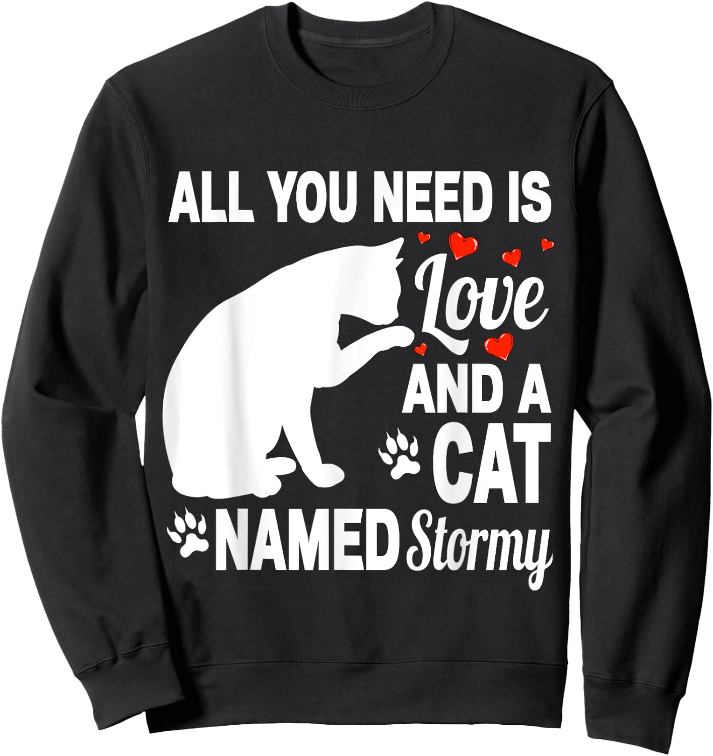 Personalized Cat Name Stormy Cute Kitten Pet Lover Women Kids Sweatshirt - Sweatshirt | Black