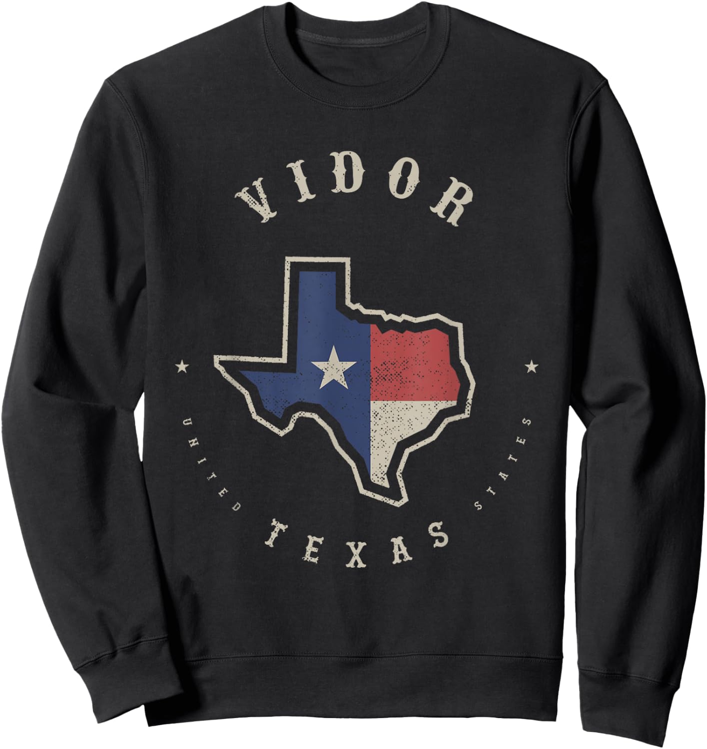 Vintage Vidor Texas State Flag Map Souvenir Gift Sweatshirt - Sweatshirt | Black