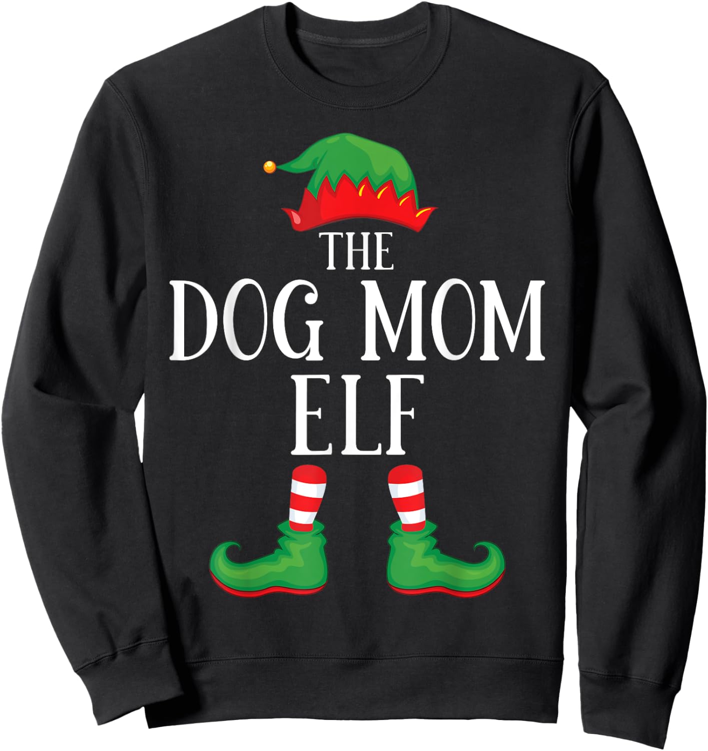 Dog Mom Elf Matching Group Xmas Funny Family Christmas Sweatshirt - Sweatshirt | Black