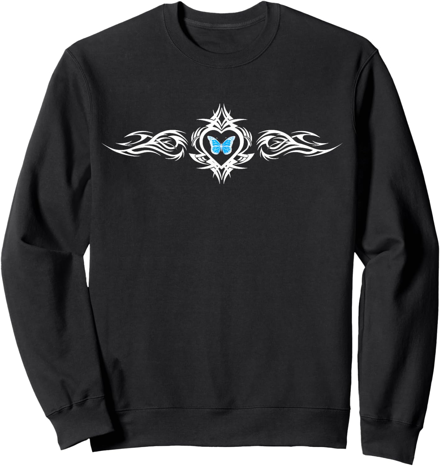 Butterfly Heart Tattoo Blue y2k Grunge Egirl Aesthetic Sweatshirt - Sweatshirt | Black