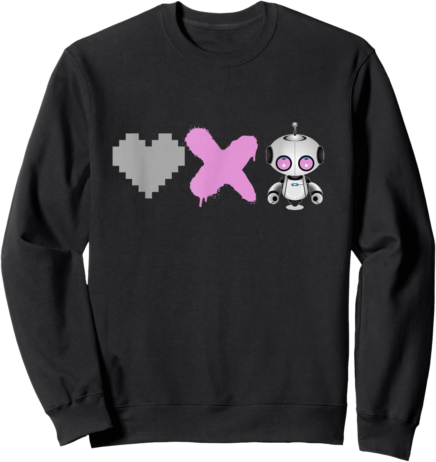 Love Death Robots - Pink Pixel Heart, X and Cute Robot Sweatshirt - Sweatshirt | Black