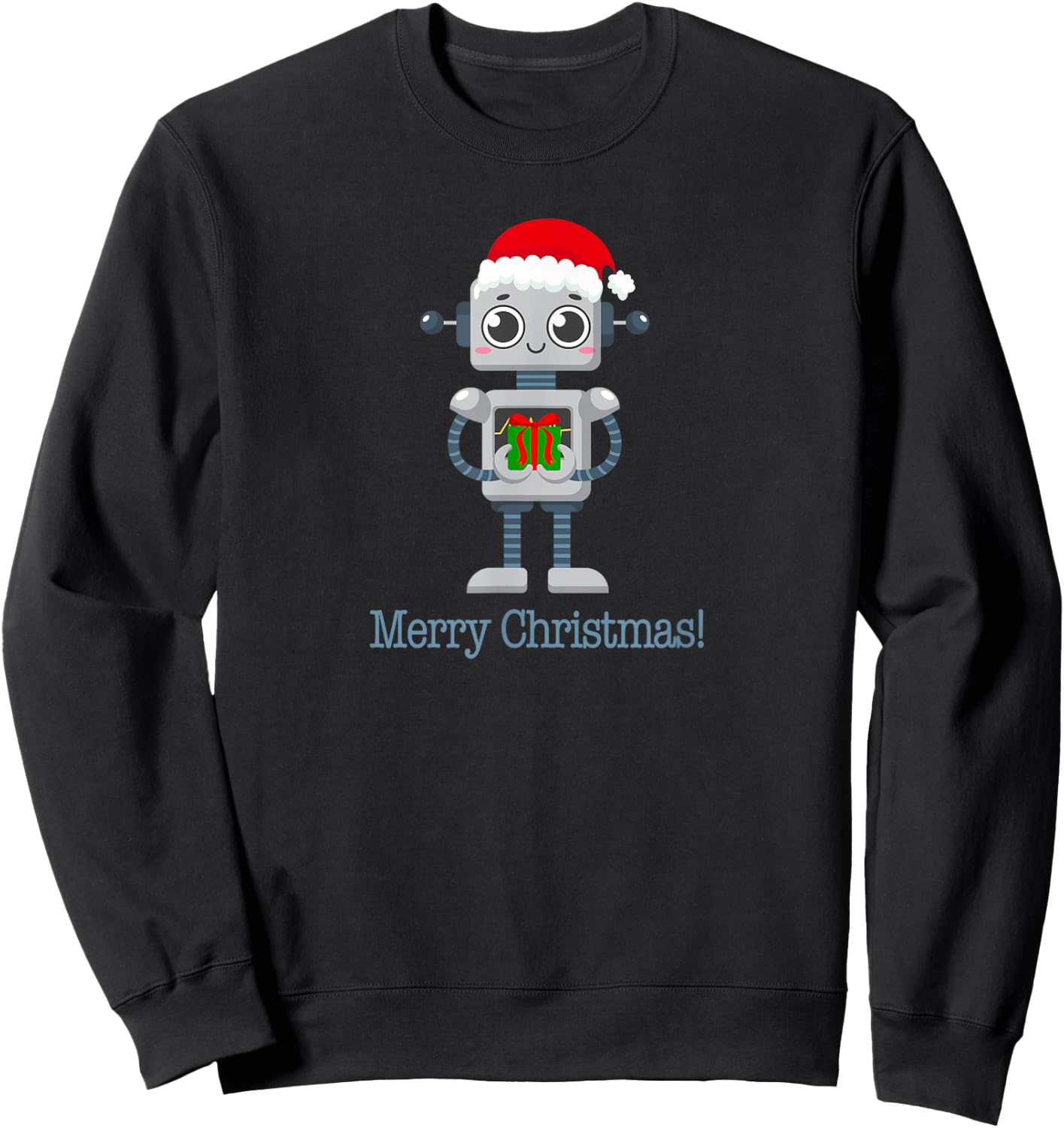 Retro Futurism Christmas Robot saying Merry Christmas Sweatshirt - Sweatshirt | Black