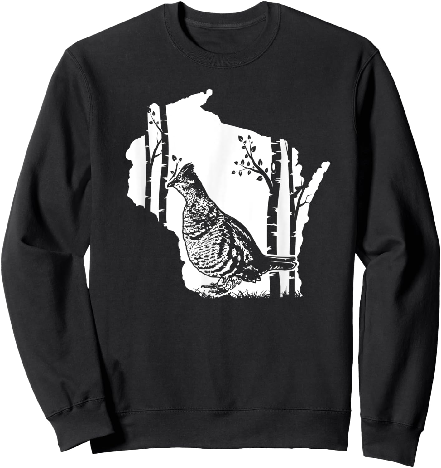 Hunting Partridge Grouse- Wisconsin map Bird Hunter Sweatshirt - Sweatshirt | Black