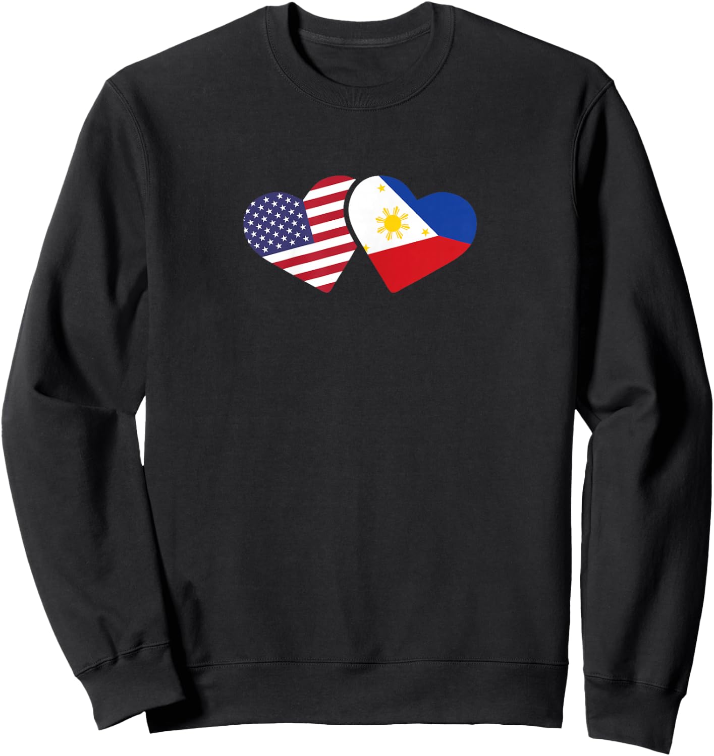 Philippines USA Flag T Shirt Heart Filipino American Love Sweatshirt - Sweatshirt | Black