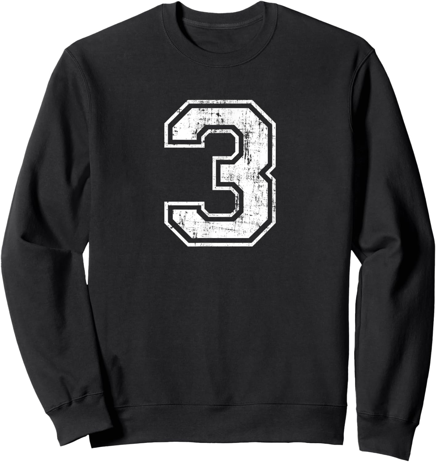 Number 3 Three Distressed Vintage Sports Training Practice Sweatshirt - Sweatshirt | Black