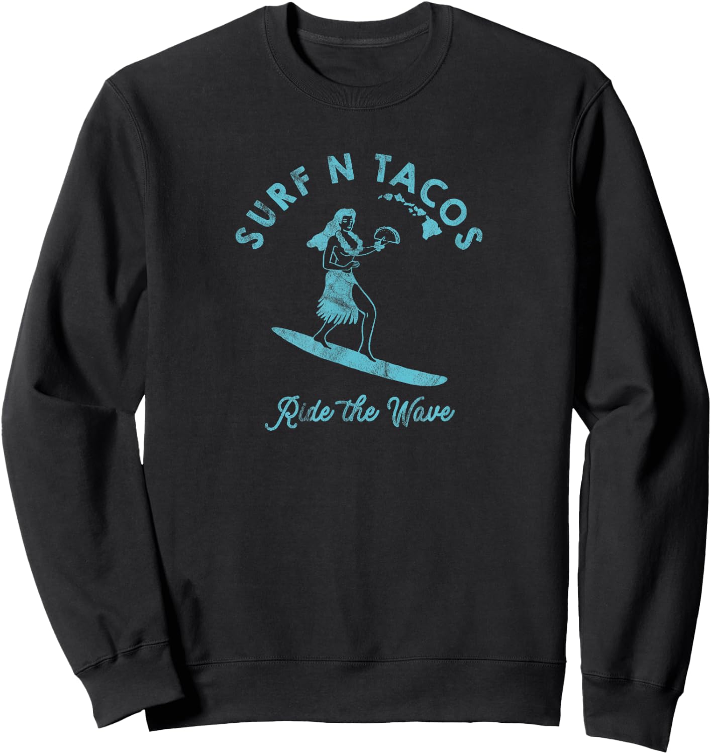 Hawaii Surf N Taco Surfer Hula Girl Vintage Style Sweatshirt - Sweatshirt | Black