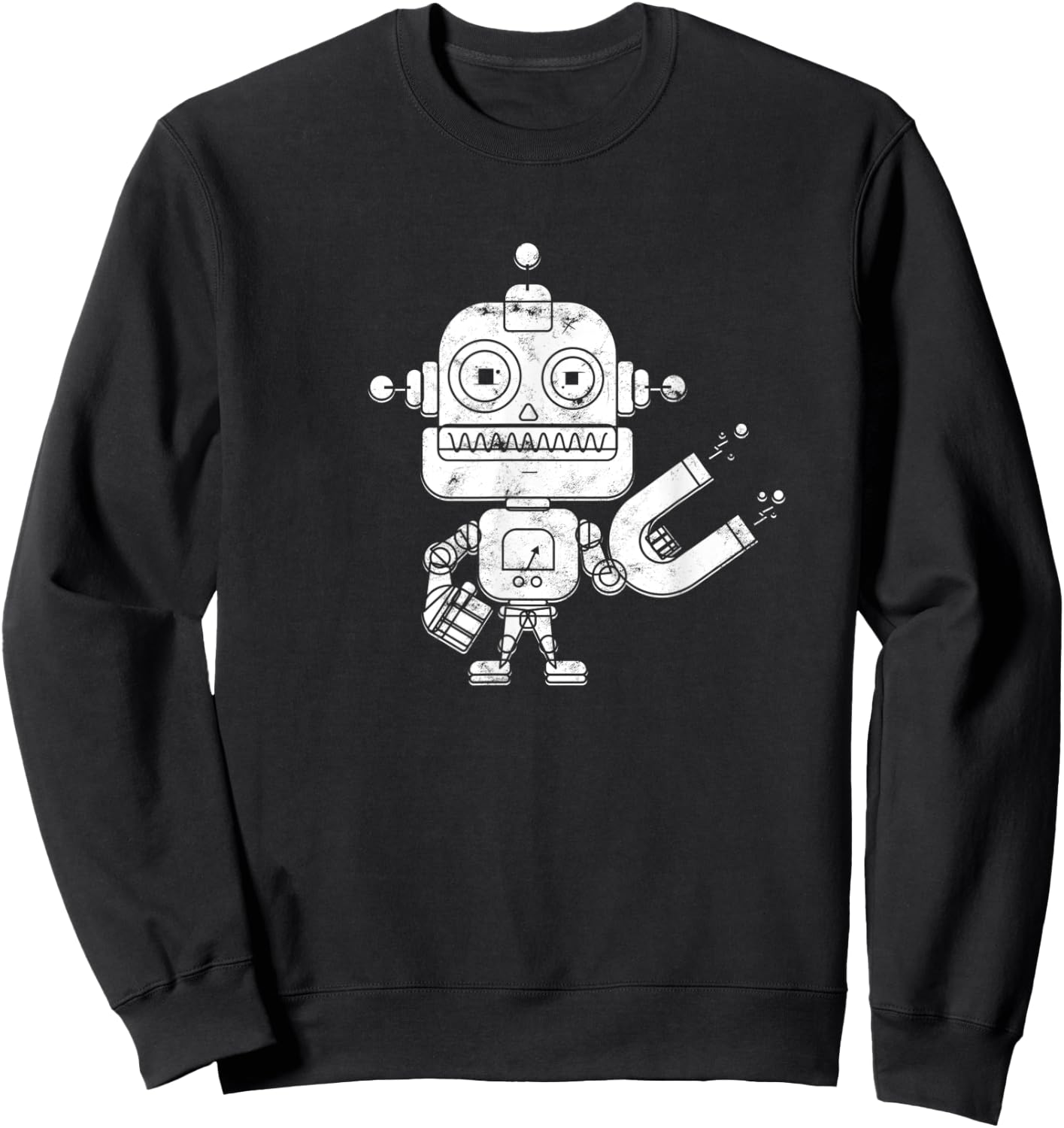 Distressed Retro Robot Dark - Artificial Intelligence Robot Sweatshirt - Sweatshirt | Black