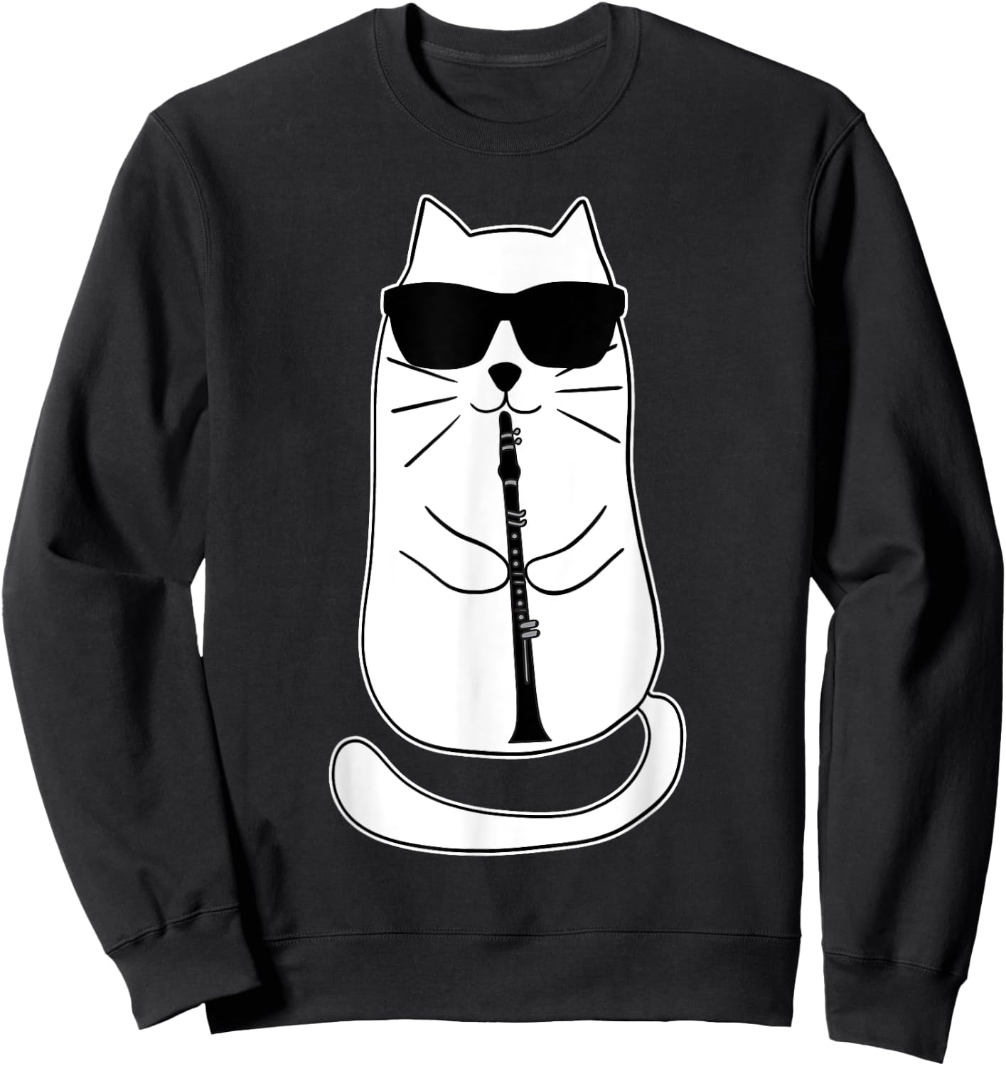 Funny Clarinet Cat With Sunglasses Musician Retro Vintage Men Women Sweatshirt - Sweatshirt | Black