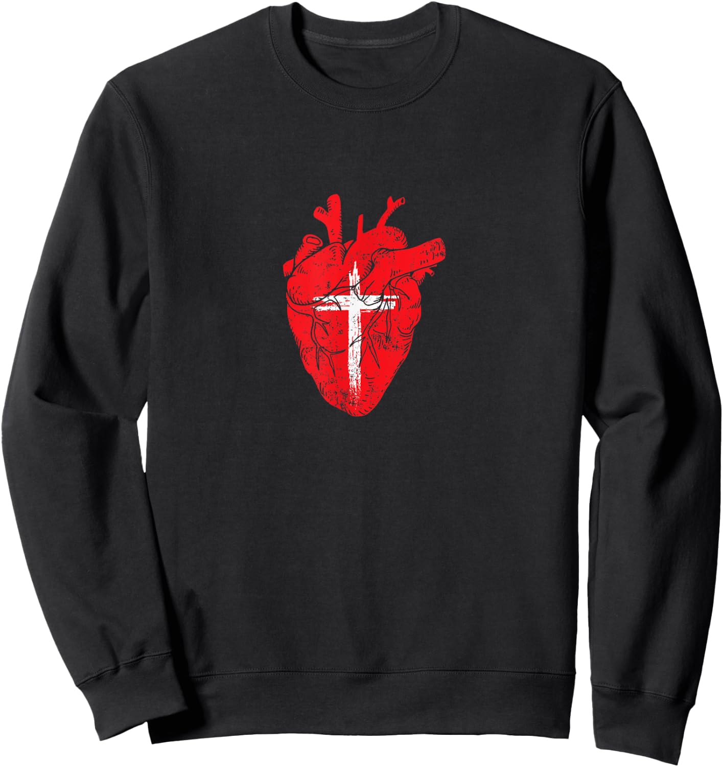 Red Heart Cross Design for Christian Believers Sweatshirt - Sweatshirt | Black