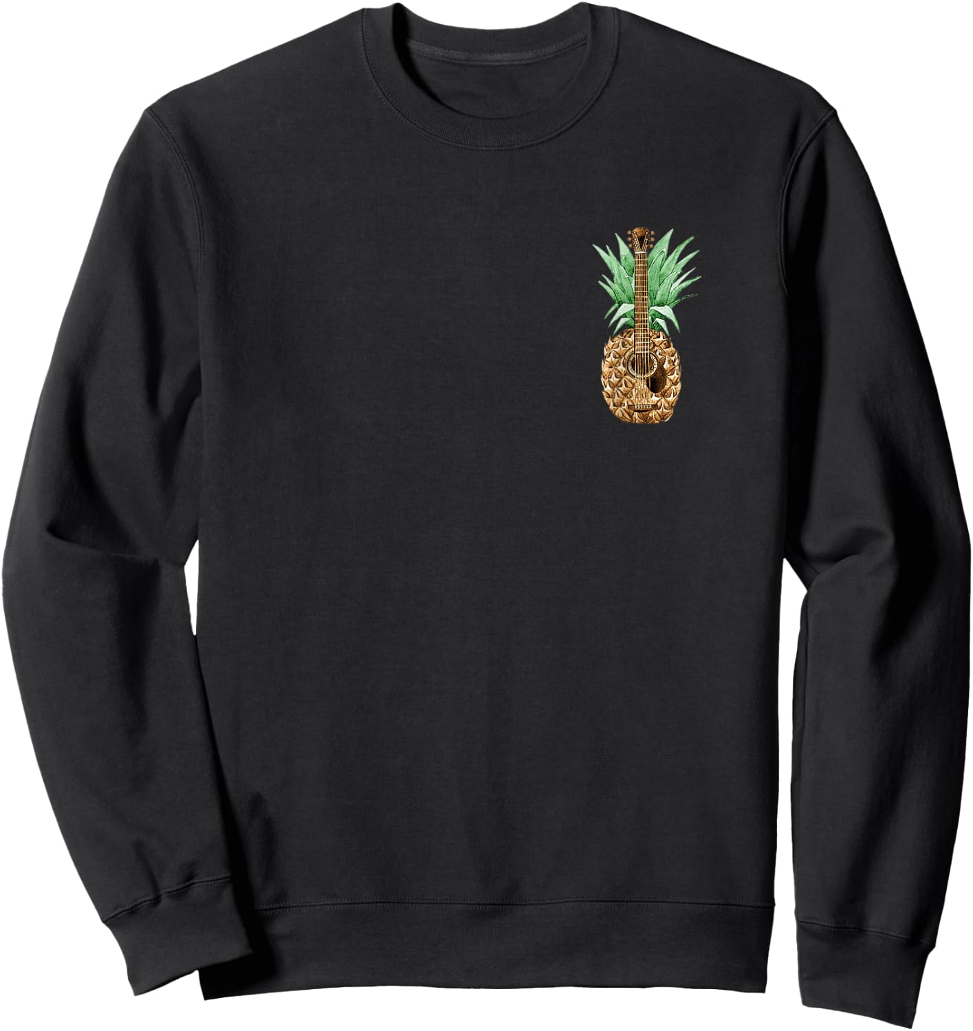 Funny Pineapple Acoustic Guitar Lover Hawaiian Music Summer Sweatshirt - Sweatshirt | Black