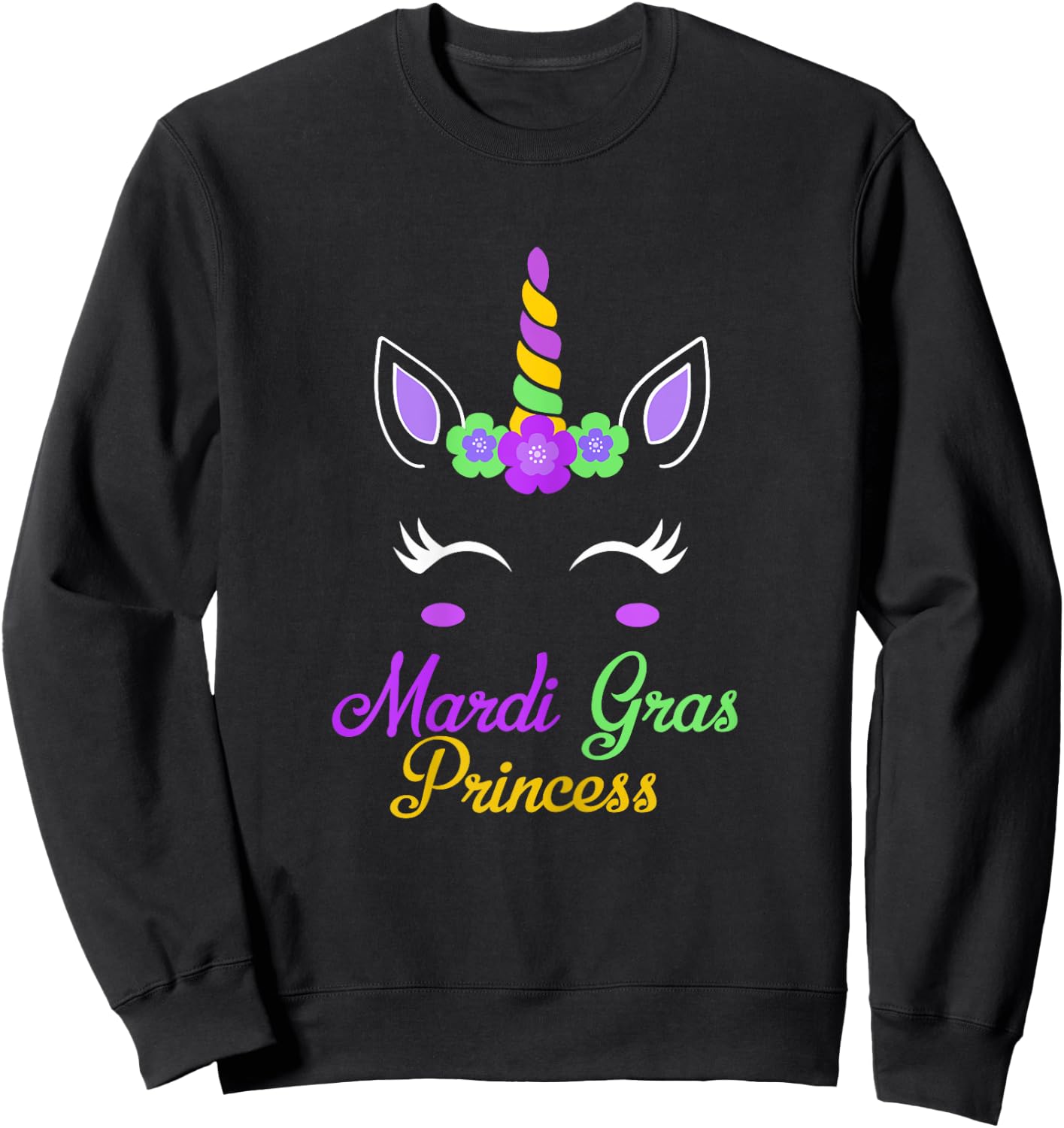 Little Miss Mardi Gras Princess Unicorn Girls Kids toddlers Sweatshirt - Sweatshirt | Black